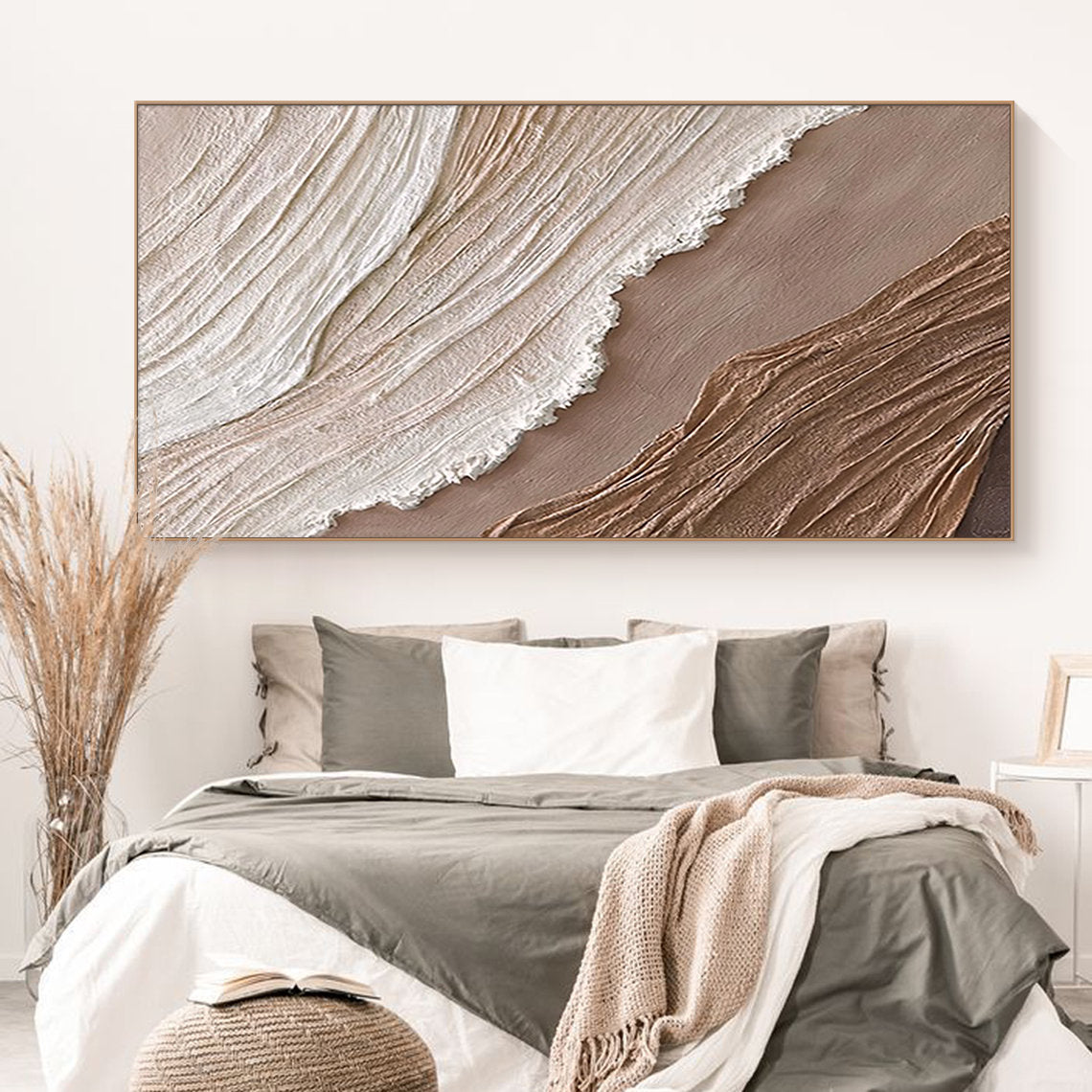 Driftwood Serenity-Neutral Coastal Minimalist Abstract Oil Painting for Modern Interiors