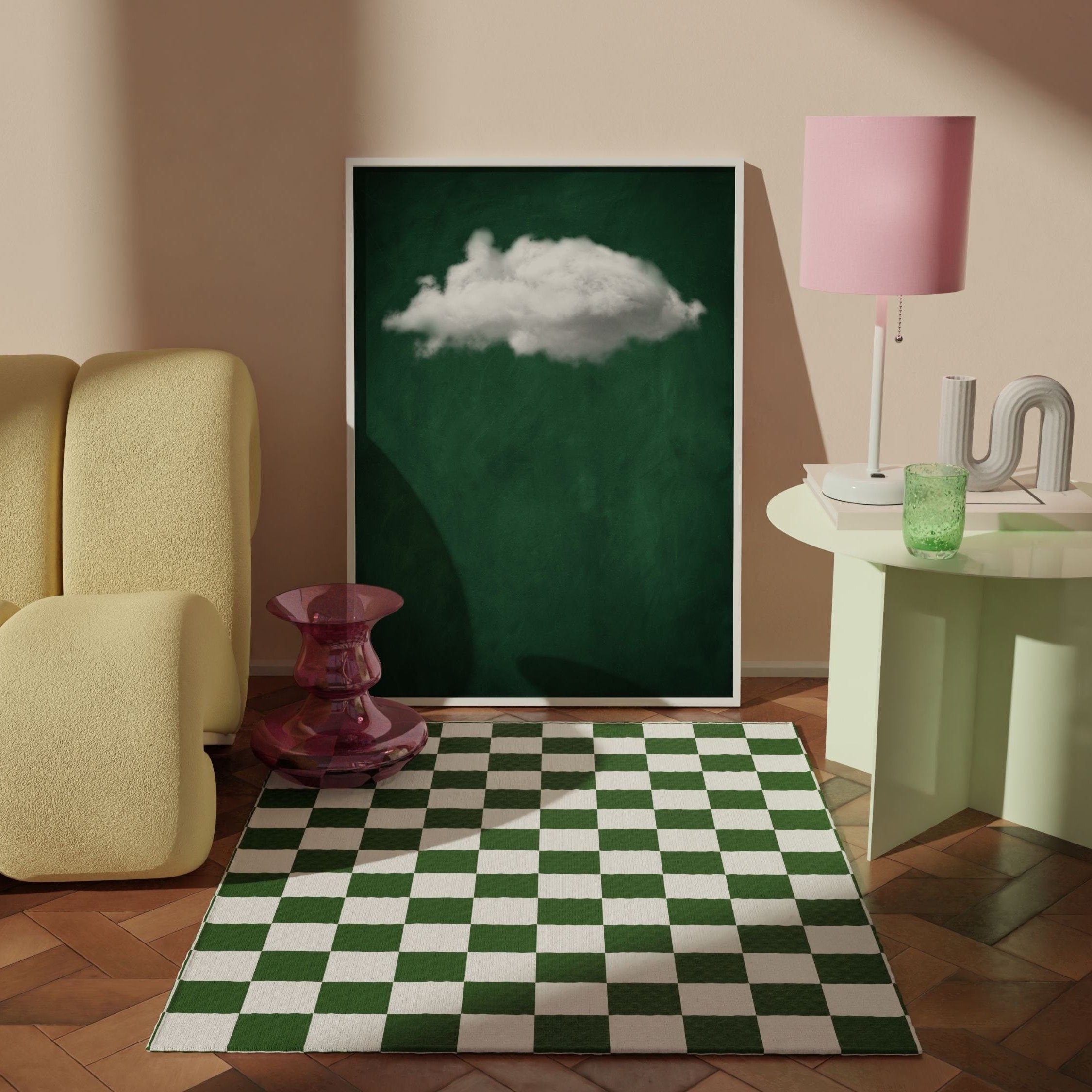 Ephemeral Echo-Minimalist Green and White Textured Abstract Oil Painting for modern decor