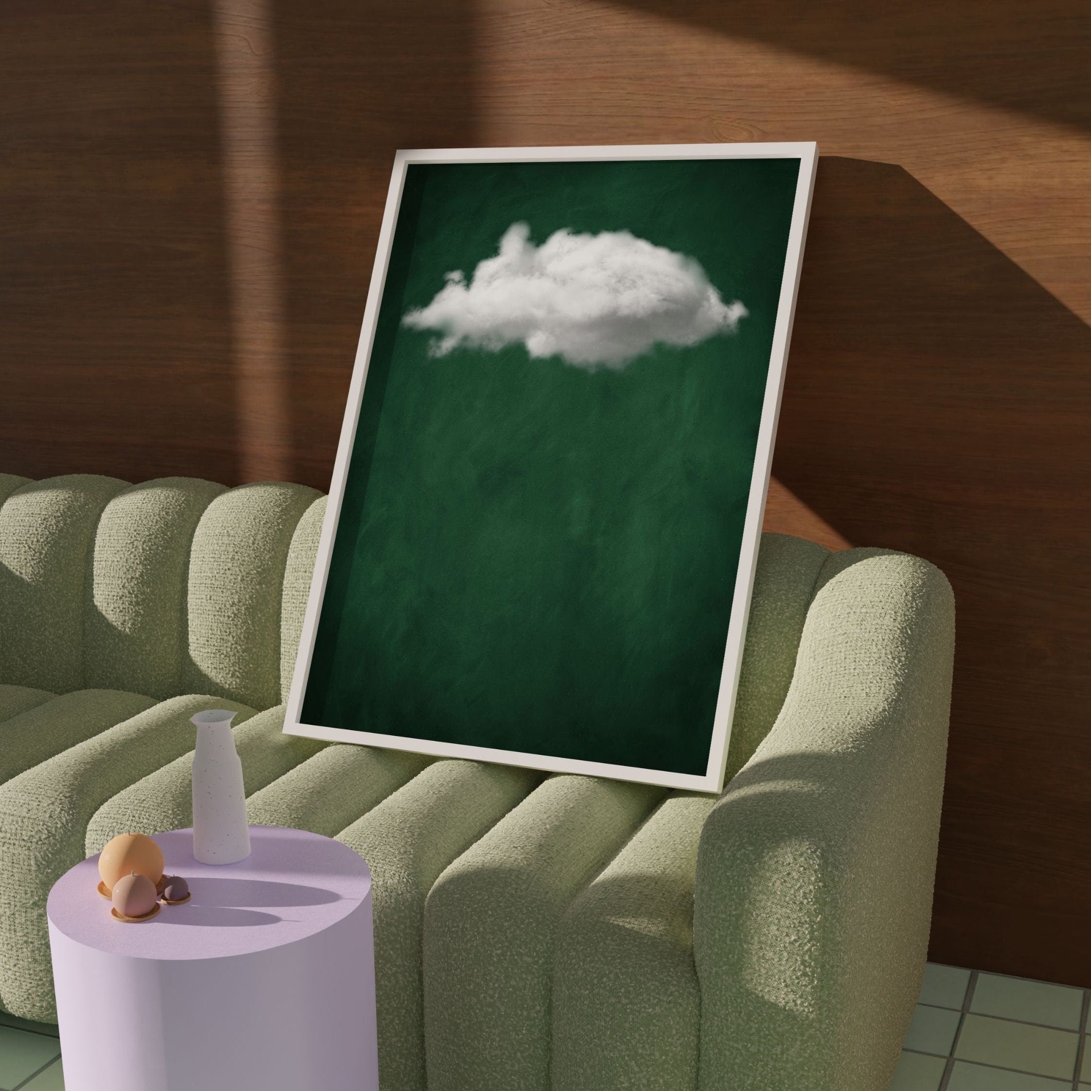 Ephemeral Echo-Minimalist Green and White Textured Abstract Oil Painting for modern decor