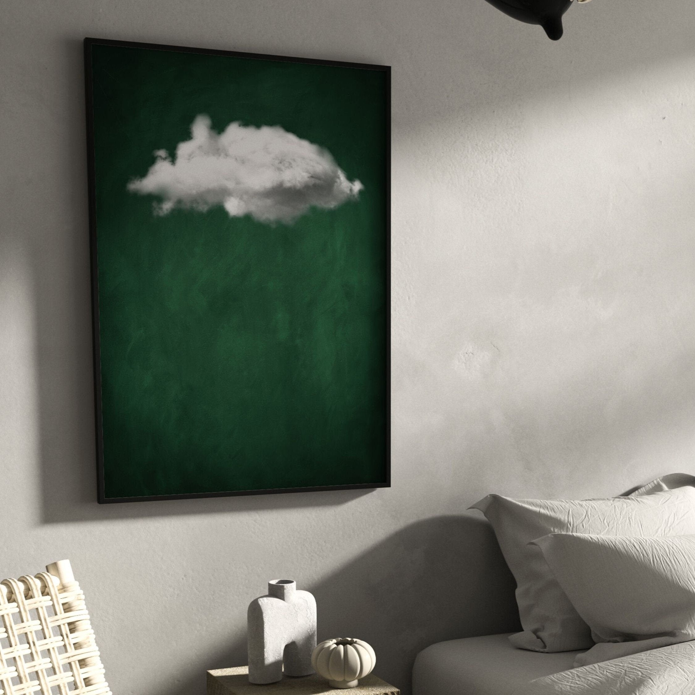 Ephemeral Echo-Minimalist Green and White Textured Abstract Oil Painting for modern decor