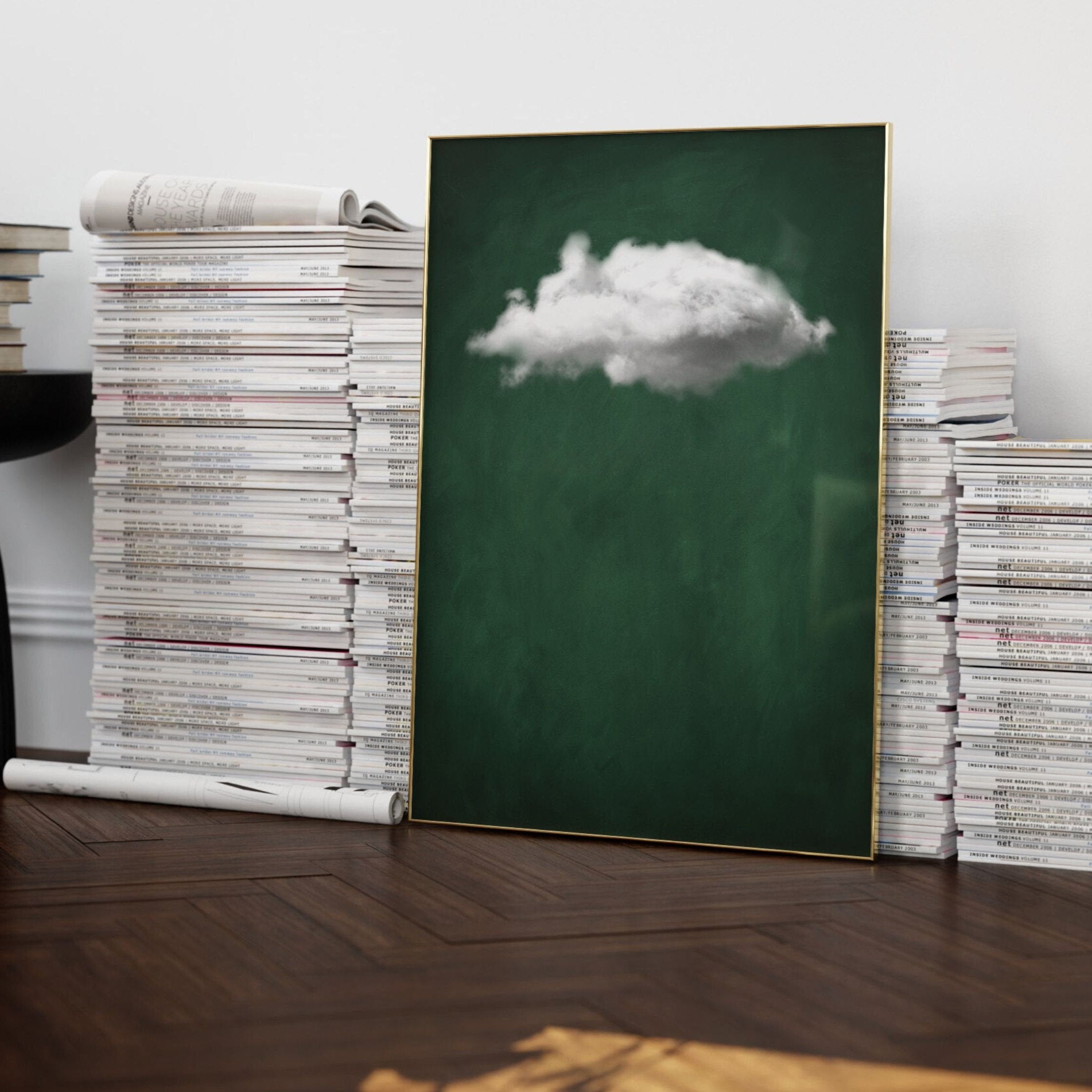 Ephemeral Echo-Minimalist Green and White Textured Abstract Oil Painting for modern decor