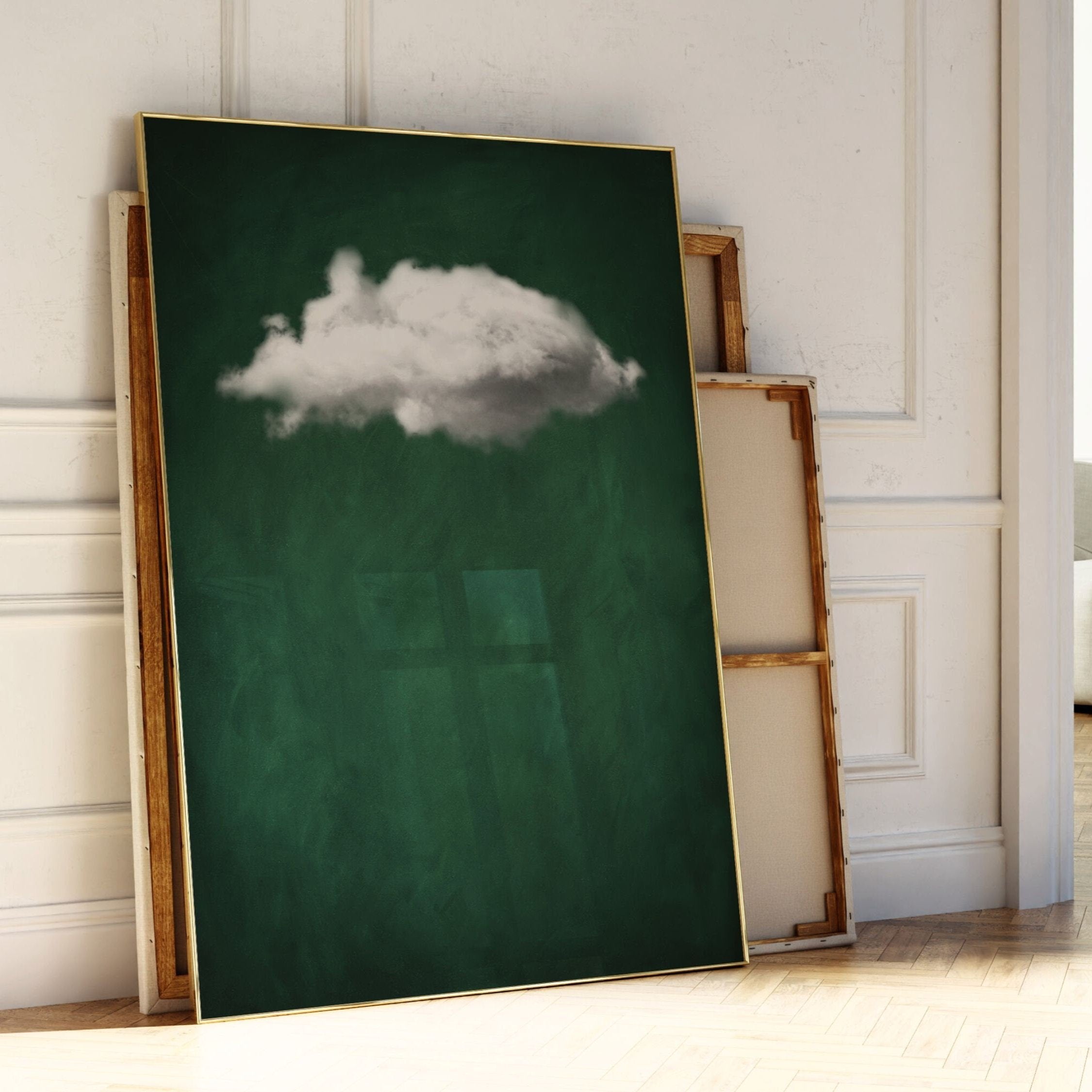 Ephemeral Echo-Minimalist Green and White Textured Abstract Oil Painting for modern decor