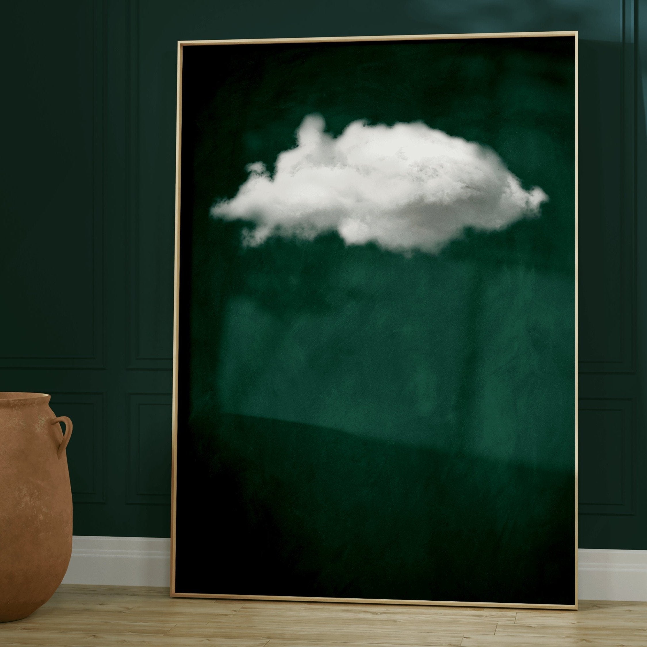 Ephemeral Echo-Minimalist Green and White Textured Abstract Oil Painting for modern decor