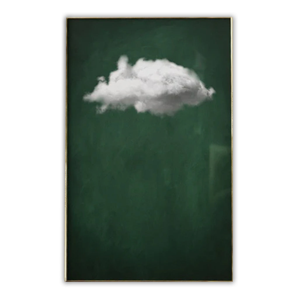 Ephemeral Echo-Minimalist Green and White Textured Abstract Oil Painting for modern decor