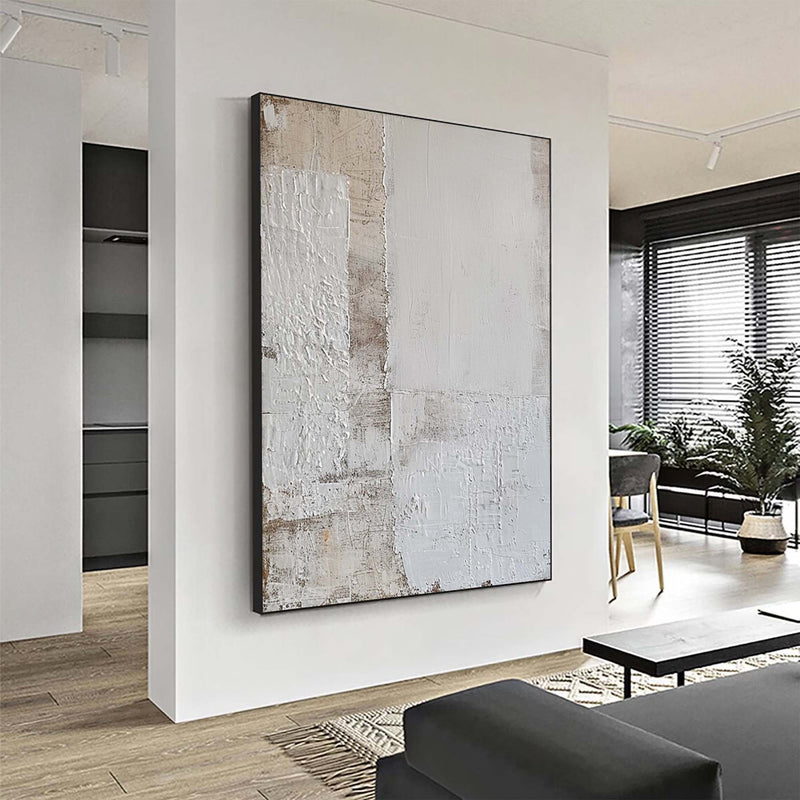 Pure White Textured Geometric Art – Minimalist Abstract Canvas for Modern Interiors