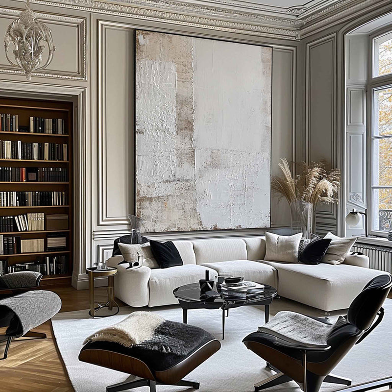 Pure White Textured Geometric Art – Minimalist Abstract Canvas for Modern Interiors