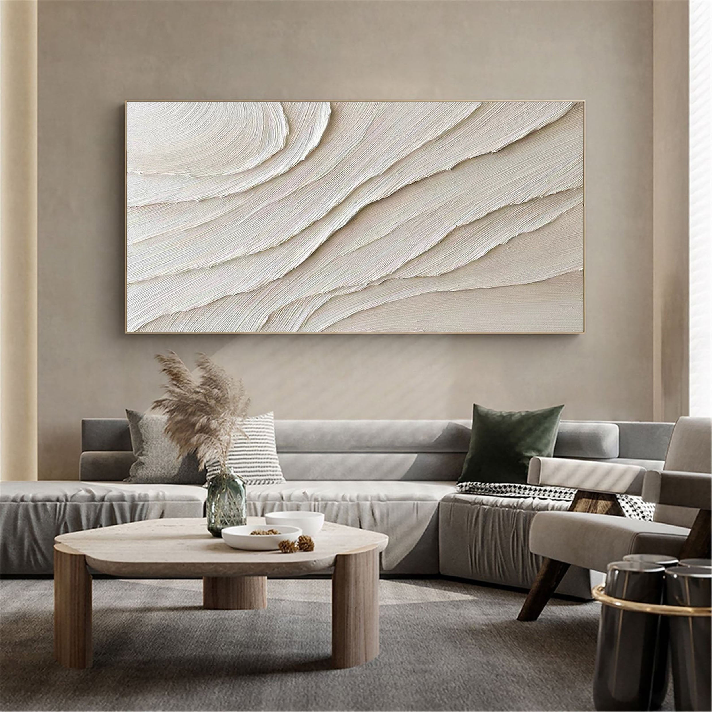 Serene Sand Waves-Minimalist Textured Abstract Canvas Painting for neutral modern decor