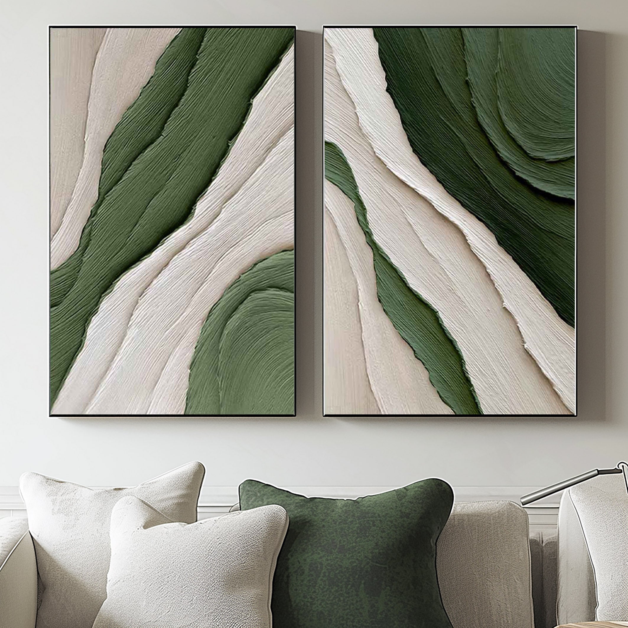 Verdant Waves Duo-Minimalist Abstract Canvas painting for Modern Decor(2 Pieces)