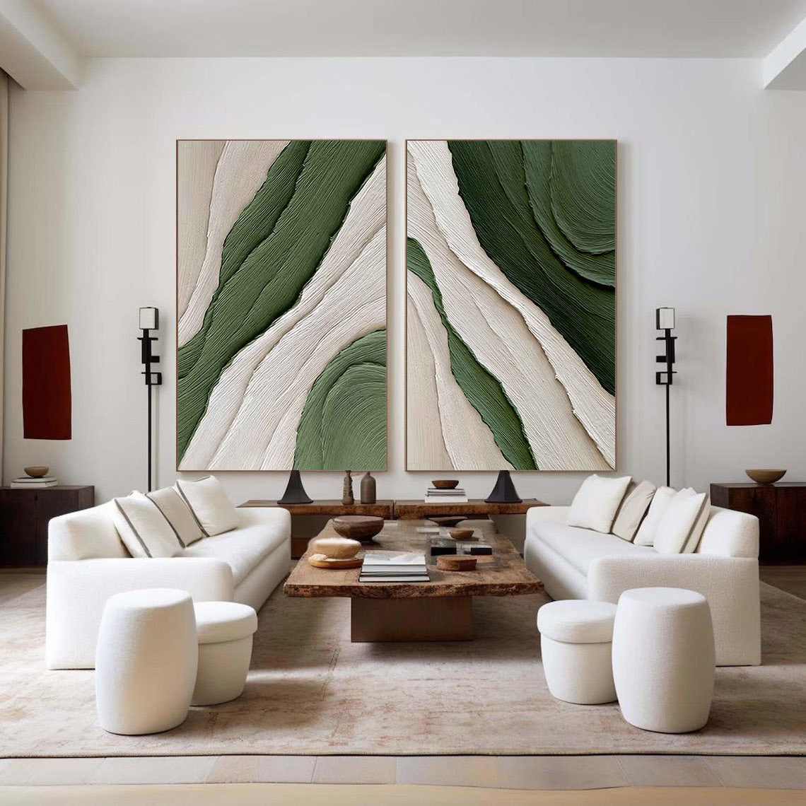 Verdant Waves Duo-Minimalist Abstract Canvas painting for Modern Decor(2 Pieces)