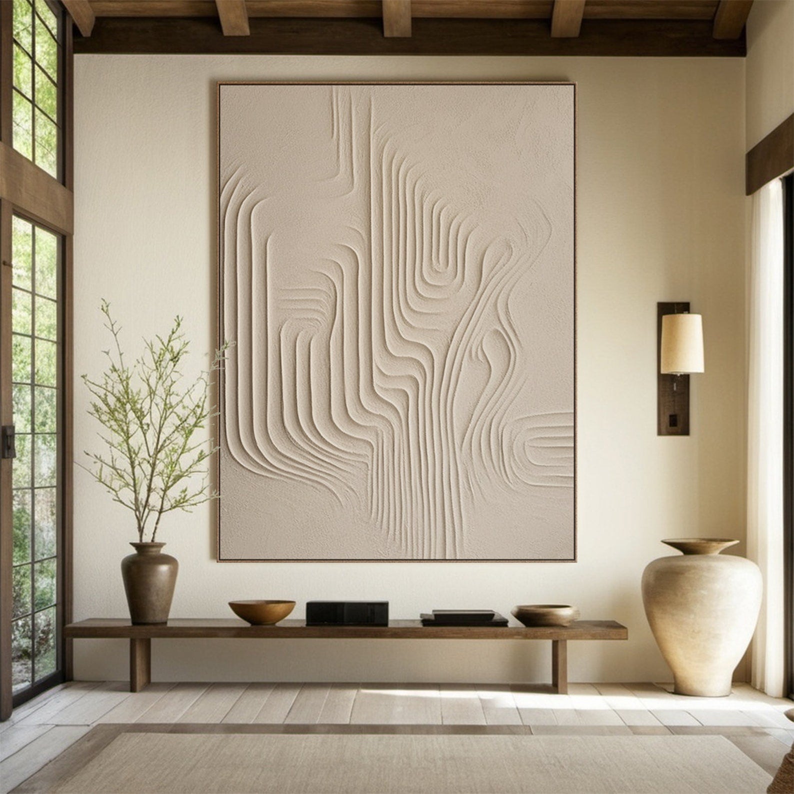 Whispering Sands-Wabi-Sabi Textured Abstract Oil Painting | Minimalist Vertical Canvas Art