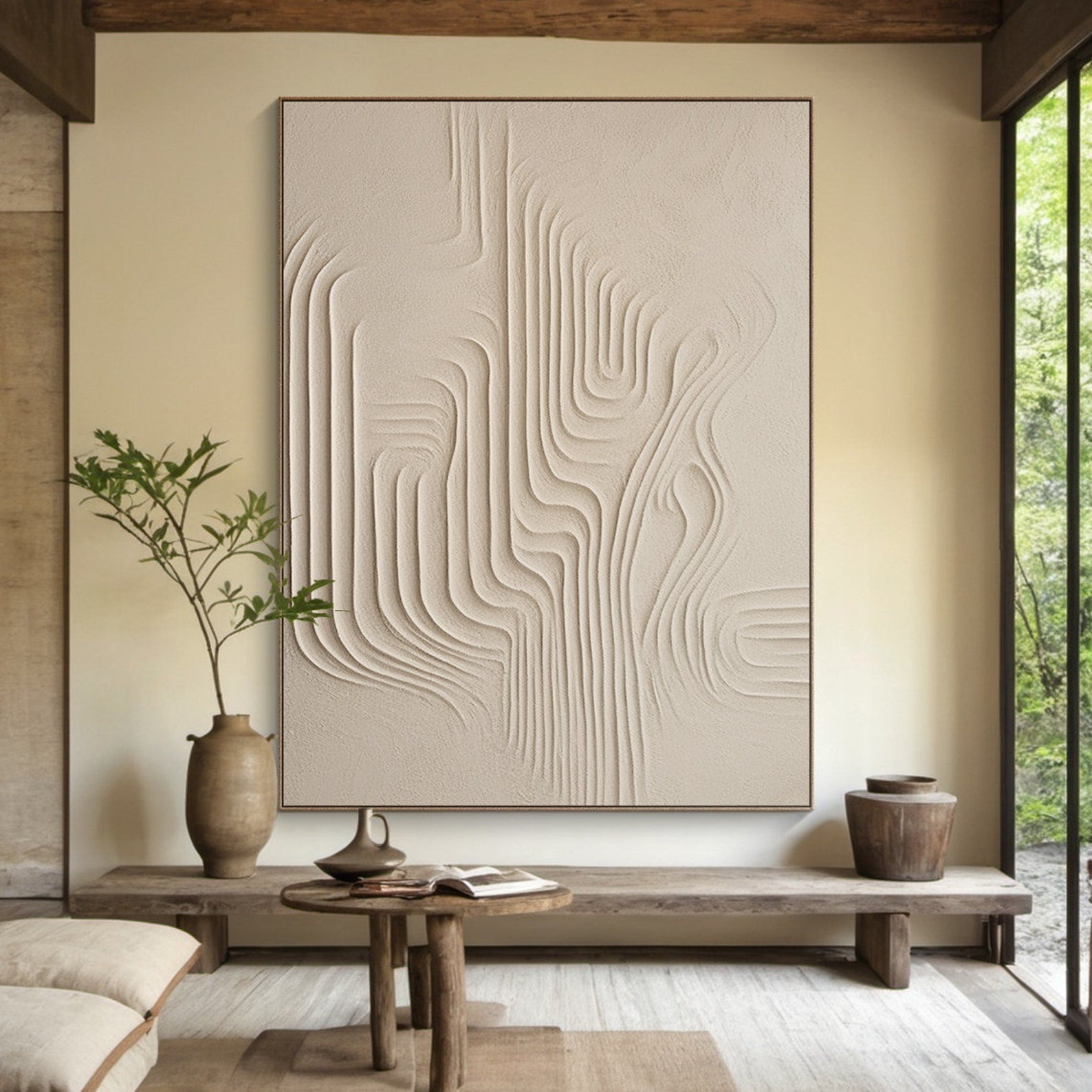Whispering Sands-Wabi-Sabi Textured Abstract Oil Painting | Minimalist Vertical Canvas Art