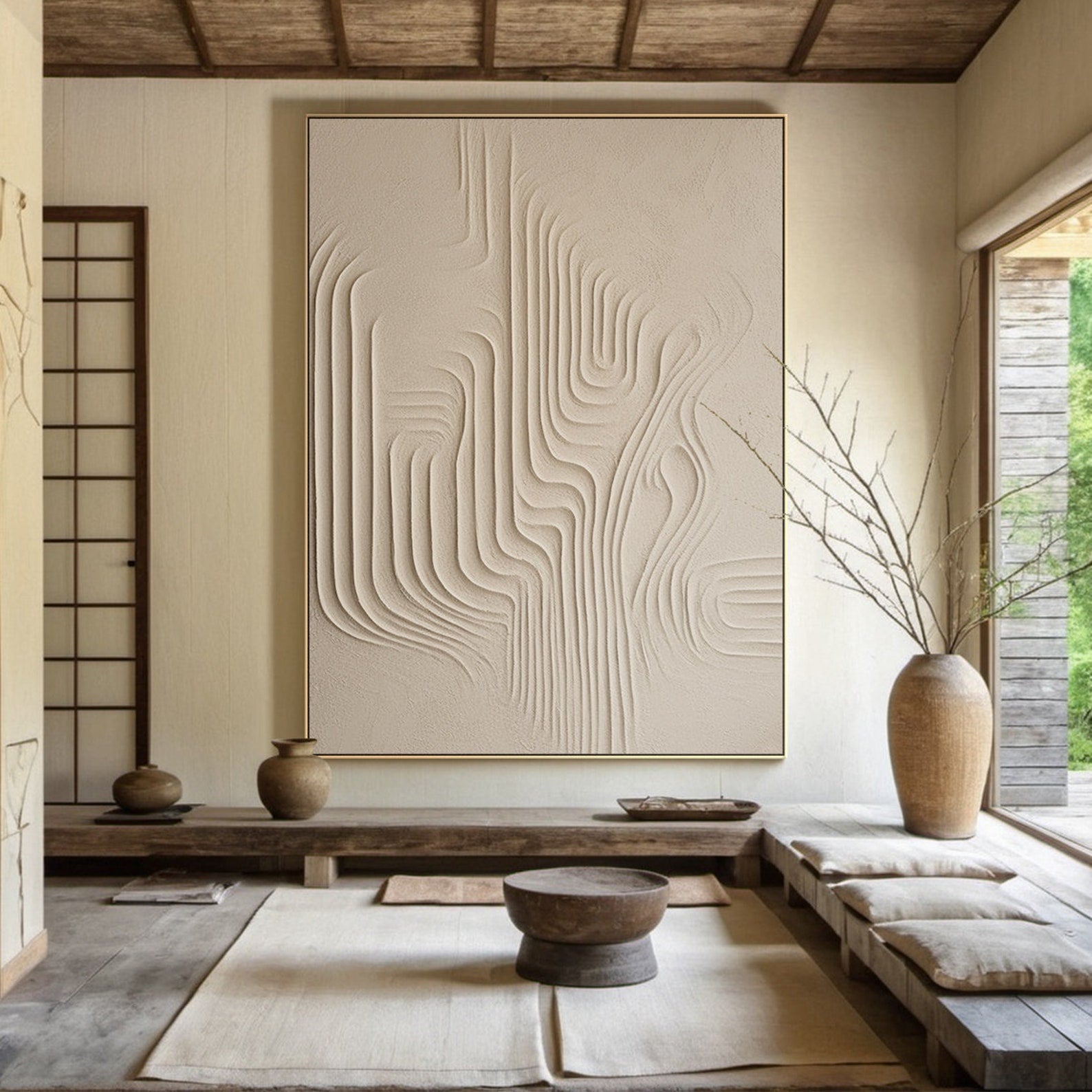 Whispering Sands-Wabi-Sabi Textured Abstract Oil Painting | Minimalist Vertical Canvas Art