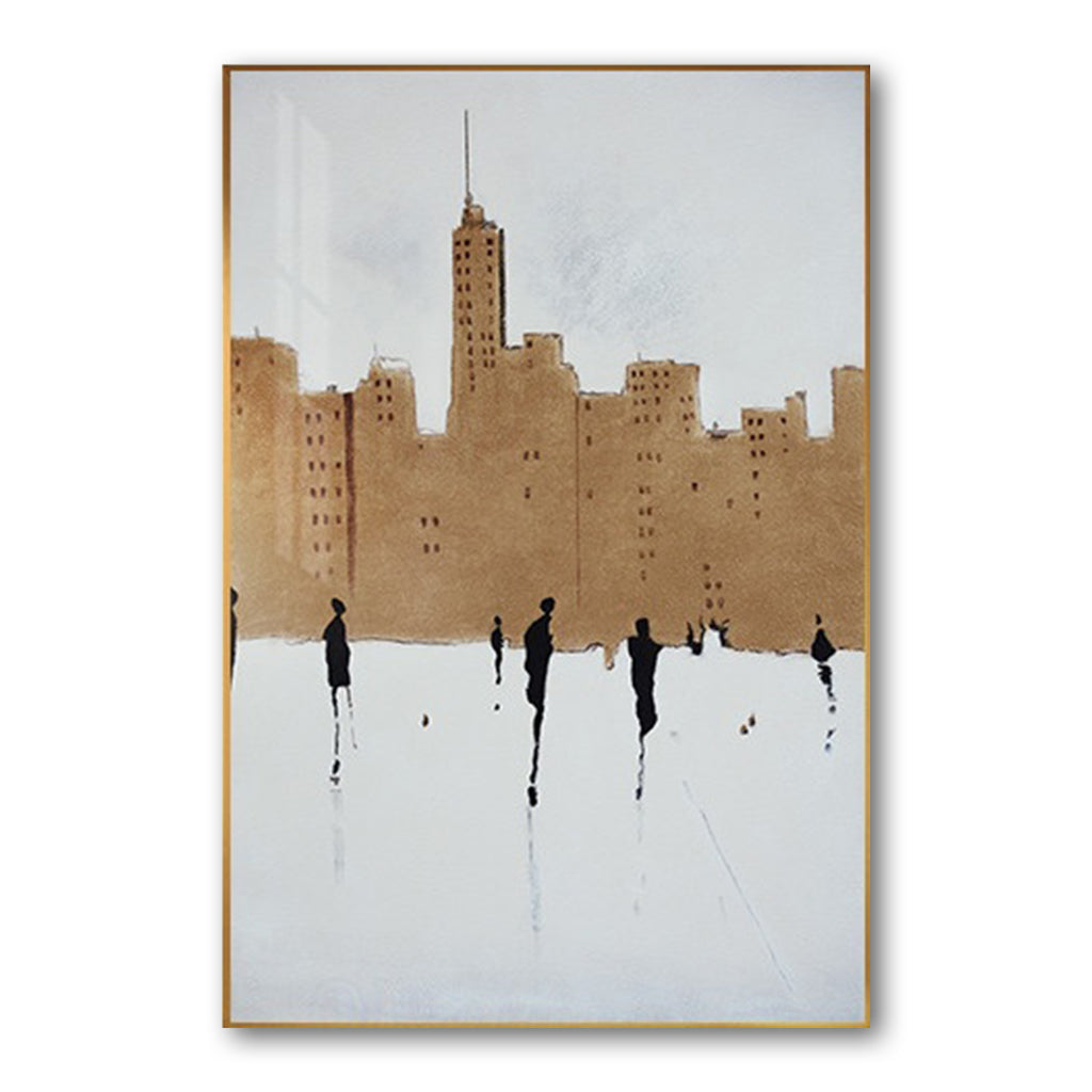 Golden Silhouettes Abstract Figure Canvas Wall Art - Vertical