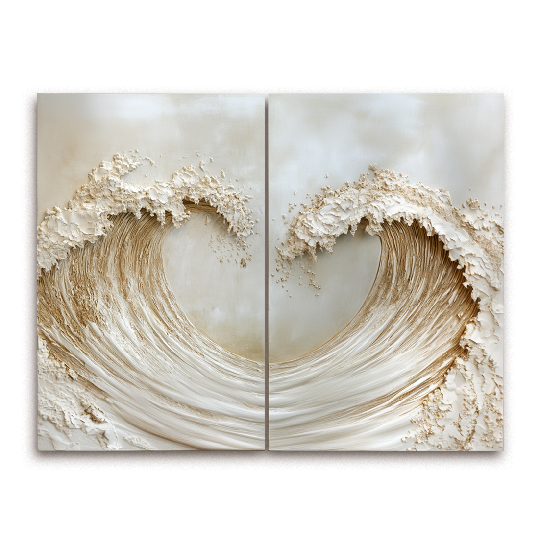 Twin Tide – Gold Textured Wave Diptych Wall Art Abstract Ocean Canvas Wabi Sabi Decor