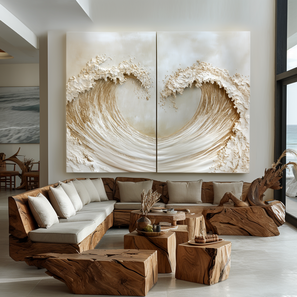 Twin Tide – Gold Textured Wave Diptych Wall Art Abstract Ocean Canvas Wabi Sabi Decor