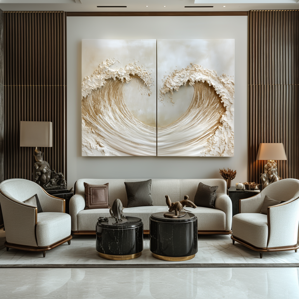 Twin Tide – Gold Textured Wave Diptych Wall Art Abstract Ocean Canvas Wabi Sabi Decor