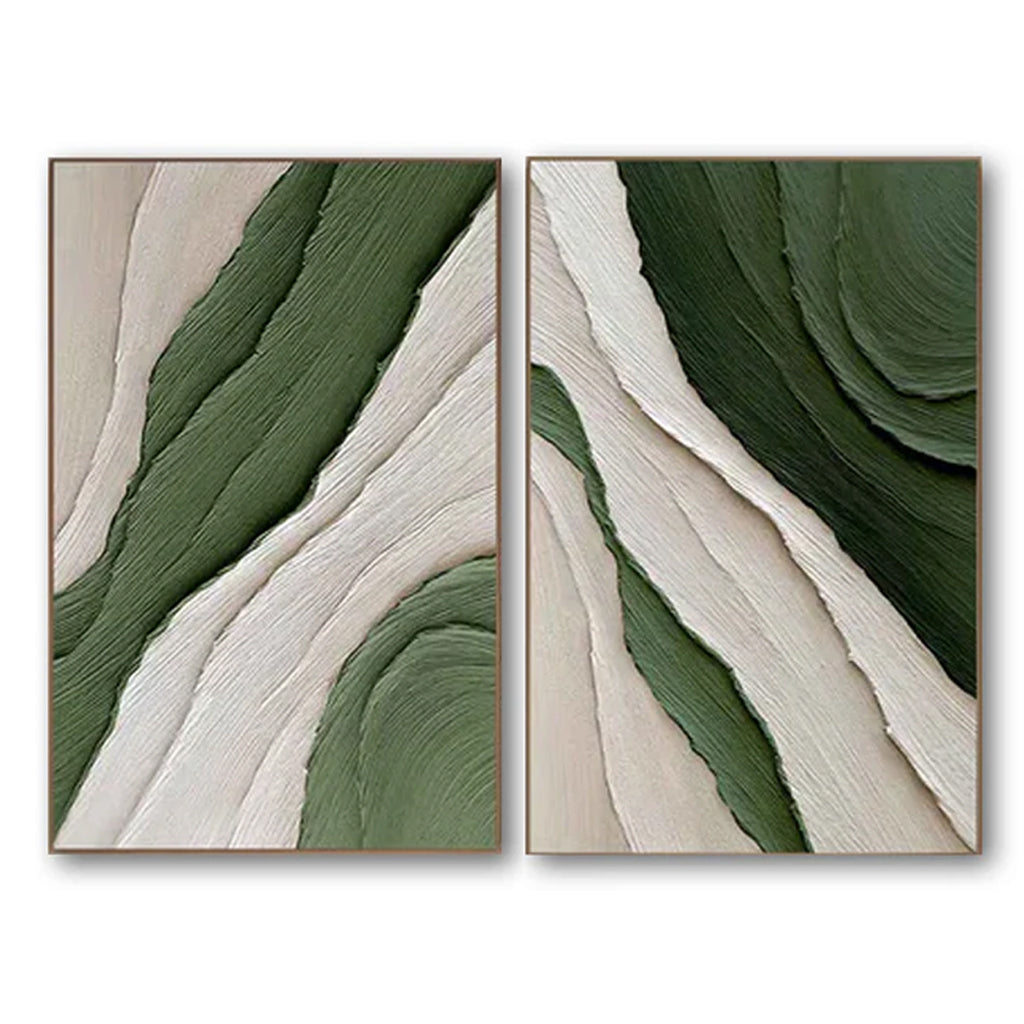 Verdant Waves Duo-Minimalist Abstract Canvas painting for Modern Decor(2 Pieces)