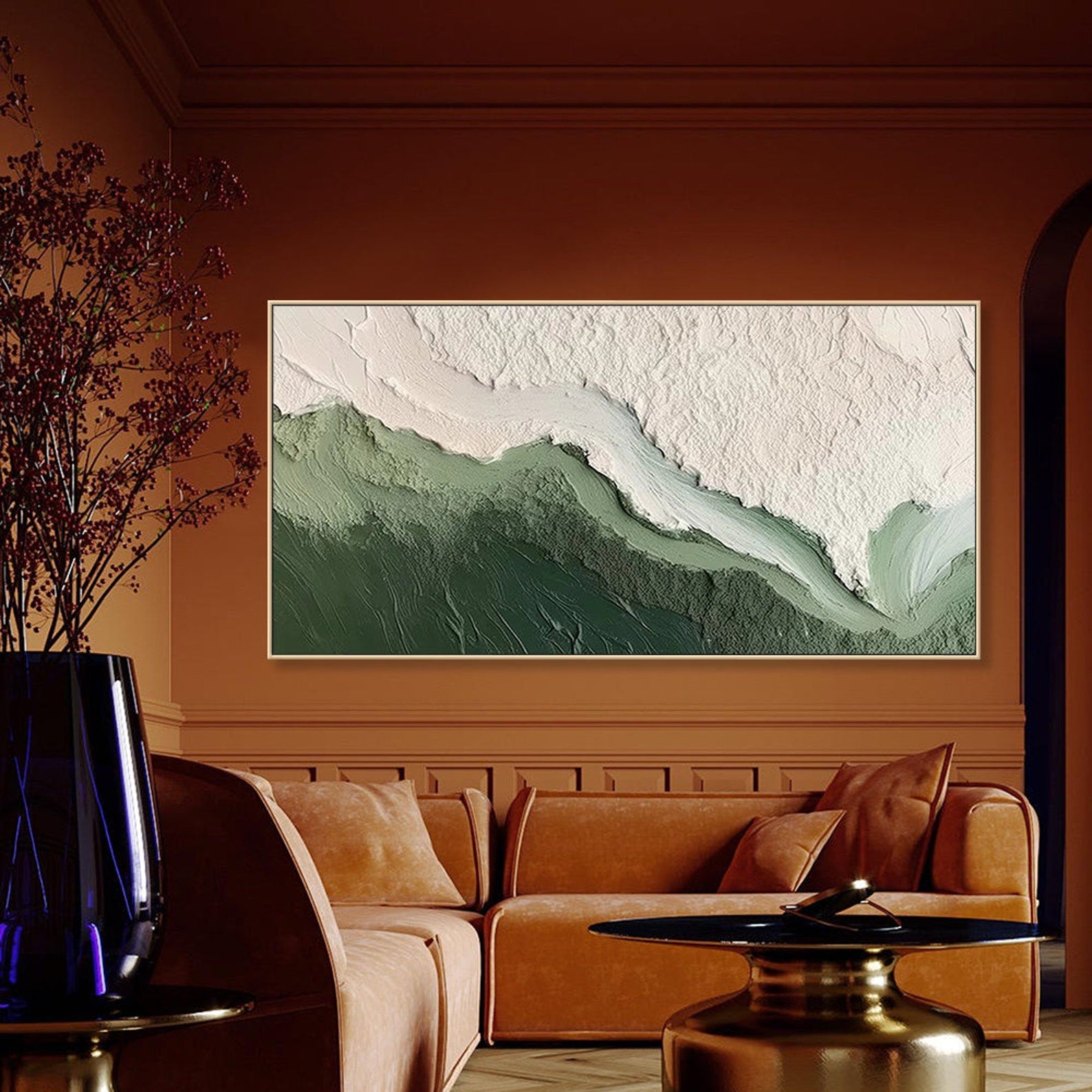 Whispering Coastline-Abstract Green & White Textured Oil Painting for Modern Decor