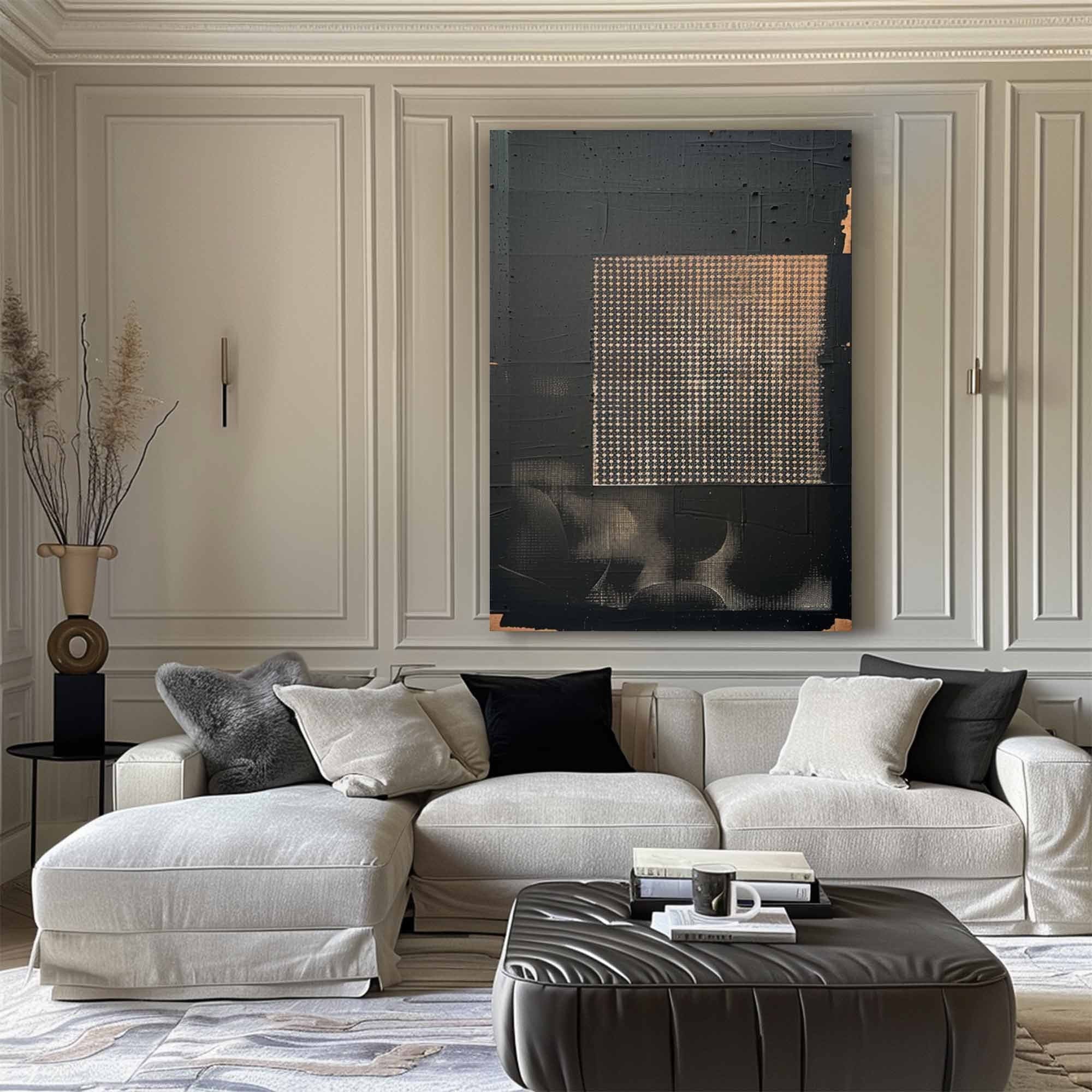 Dark Geometry-Wabi Sabi Abstract Geometric Canvas Art | Textured Modern Wall Decor