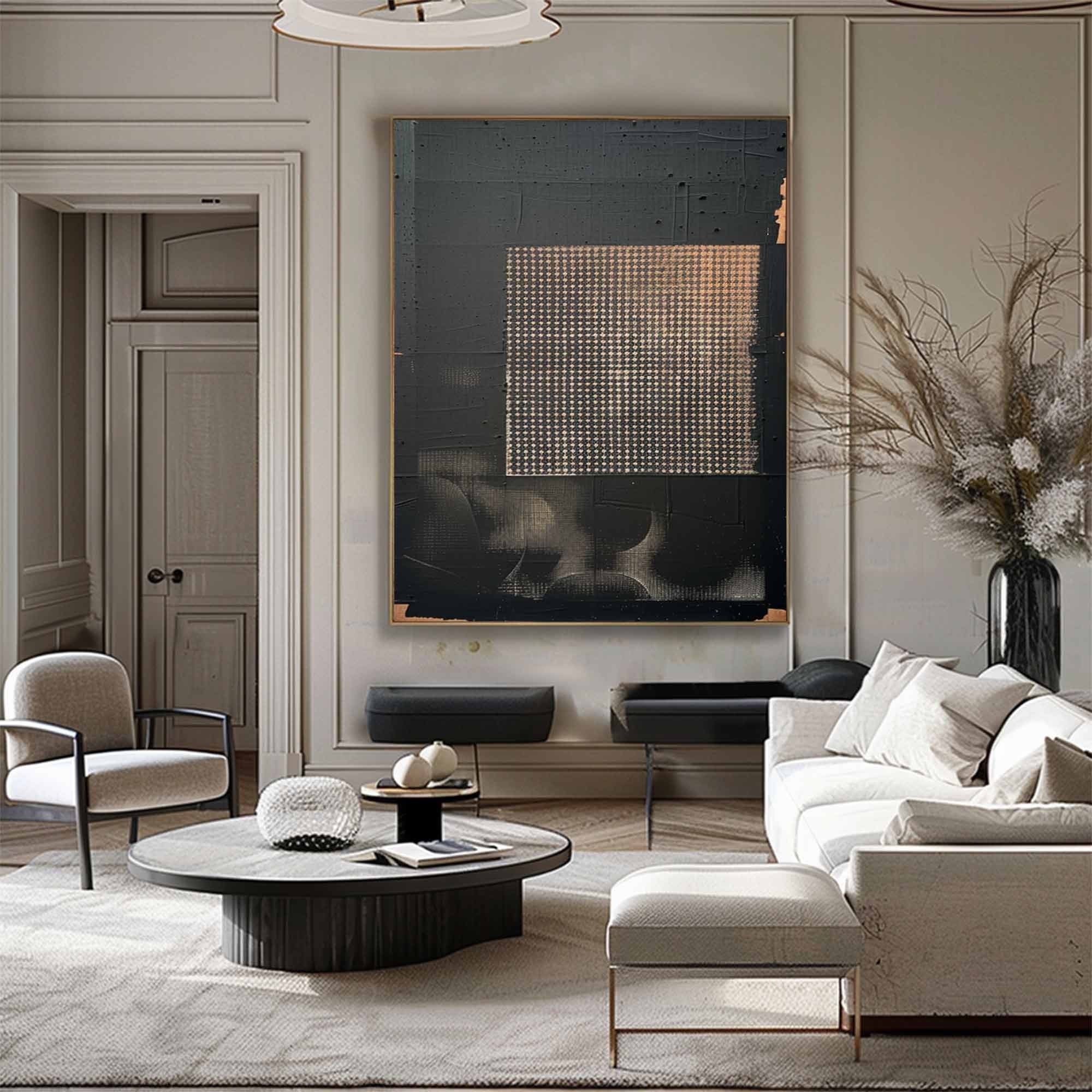 Dark Geometry-Wabi Sabi Abstract Geometric Canvas Art | Textured Modern Wall Decor