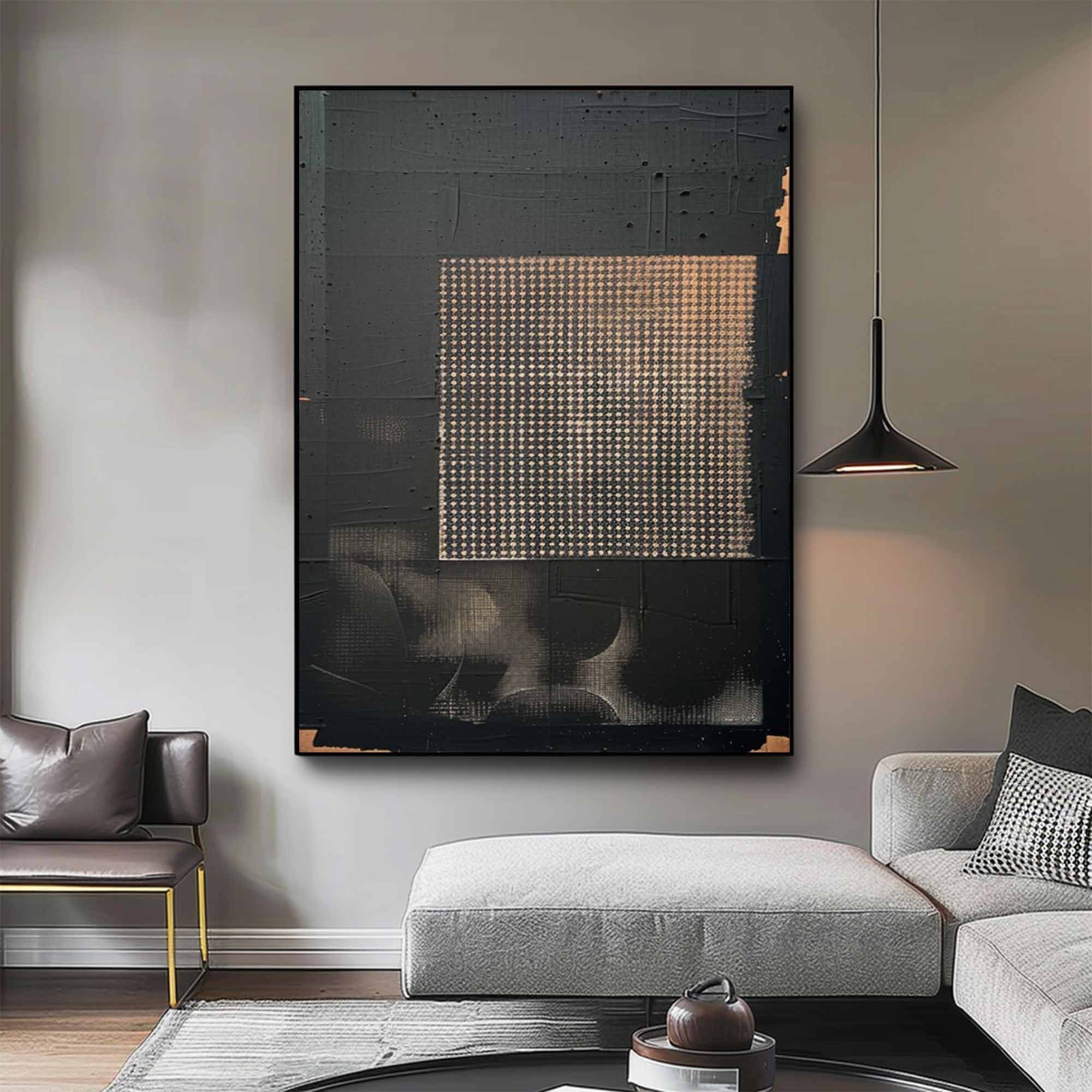 Dark Geometry-Wabi Sabi Abstract Geometric Canvas Art | Textured Modern Wall Decor