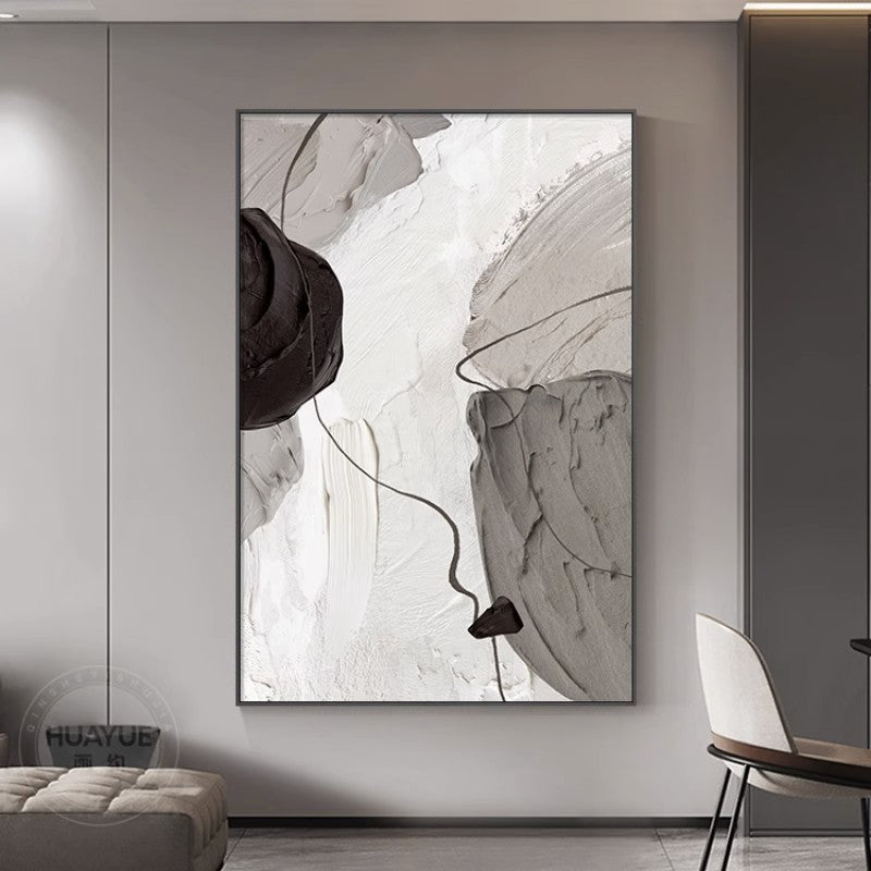 Minimalist Black & White Abstract Painting: Wabi Sabi Textured Wall Art