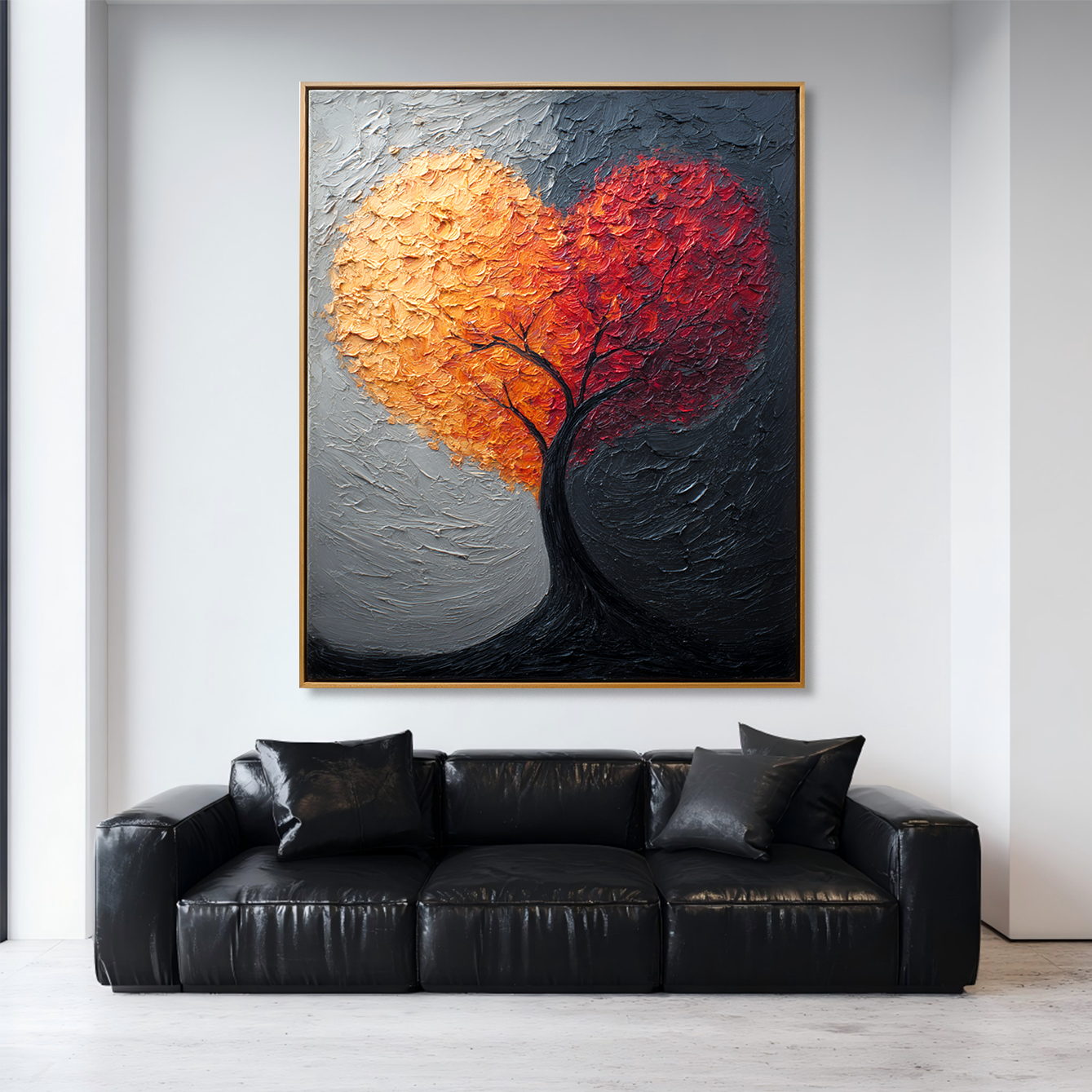 Divided Heart – Hand-Painted Textured Abstract Tree Wall Art for Modern Home Decor