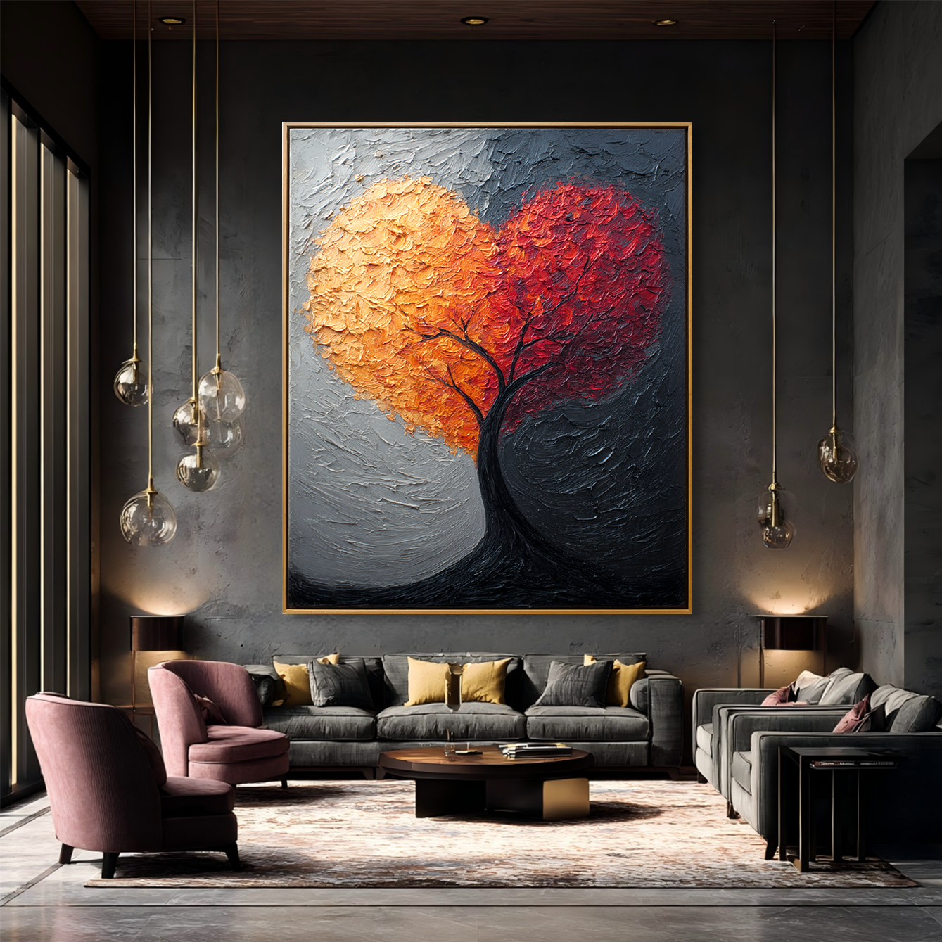 Divided Heart – Hand-Painted Textured Abstract Tree Wall Art for Modern Home Decor