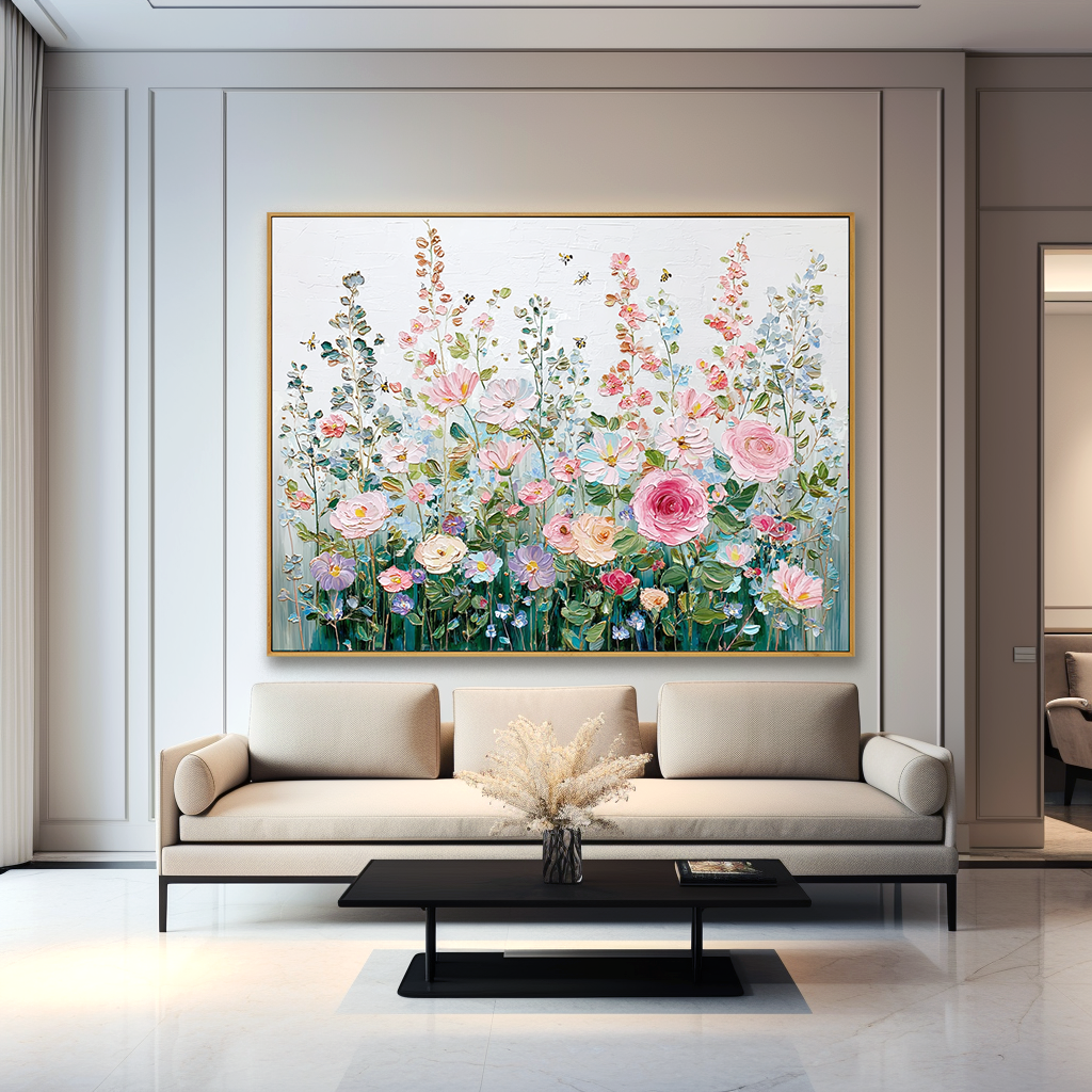 Floral Symphony - Pastel Bloom Textured Oil Painting