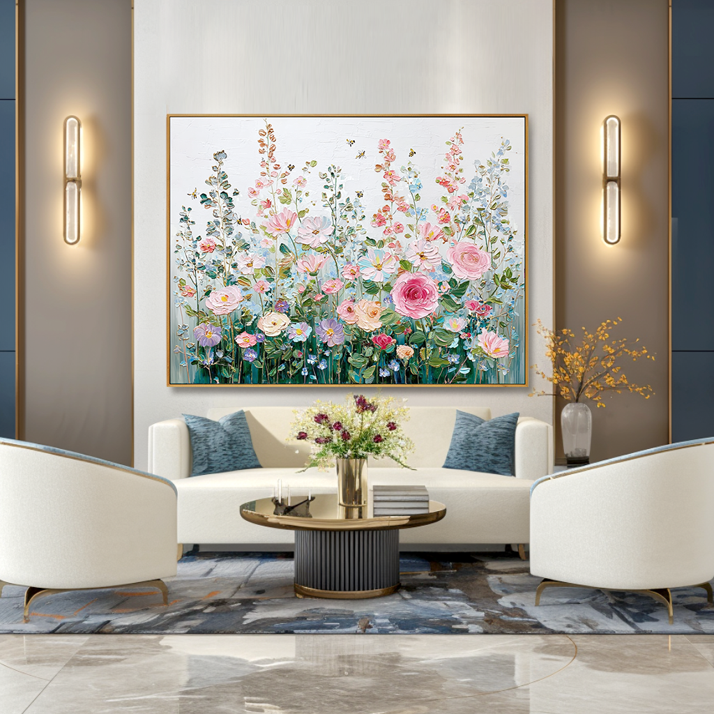 Floral Symphony - Pastel Bloom Textured Oil Painting