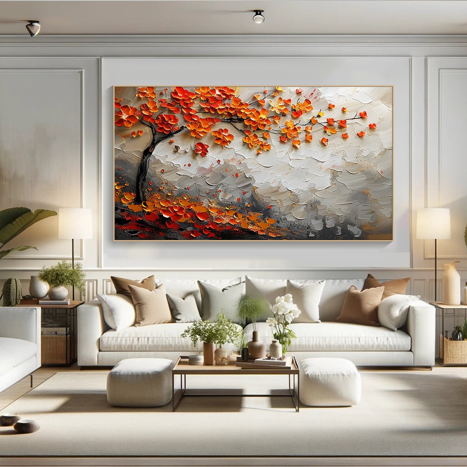 Autumn Serenade-Textured Fall Tree Oil Painting on Canvas for Luxury Decor