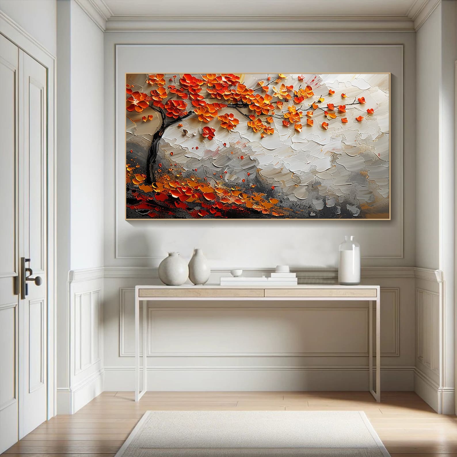 Autumn Serenade-Textured Fall Tree Oil Painting on Canvas for Luxury Decor