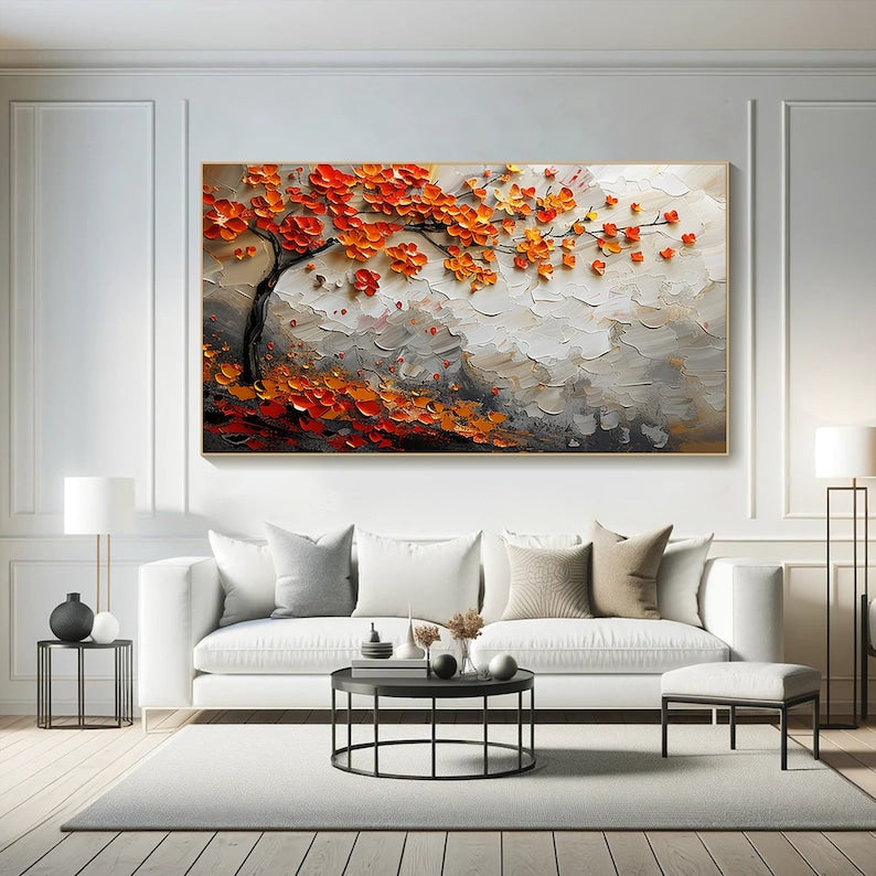 Autumn Serenade-Textured Fall Tree Oil Painting on Canvas for Luxury Decor