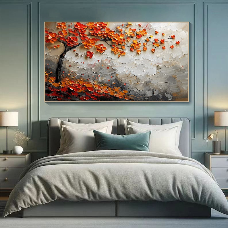 Autumn Serenade-Textured Fall Tree Oil Painting on Canvas for Luxury Decor