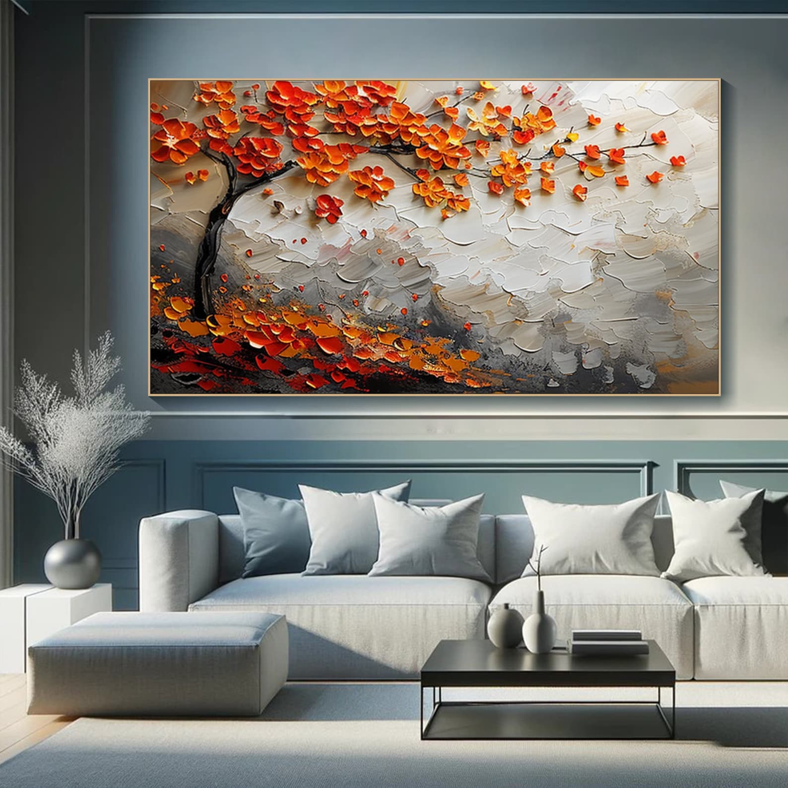 Autumn Serenade-Textured Fall Tree Oil Painting on Canvas for Luxury Decor