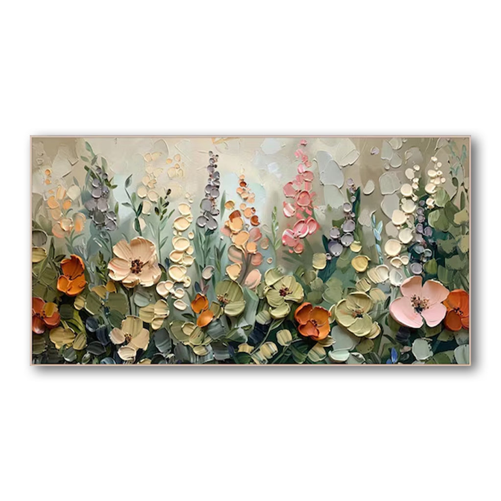 Textured Floral Modern Oil Painting - Blooming Flowers Wall Art for Home Decoration