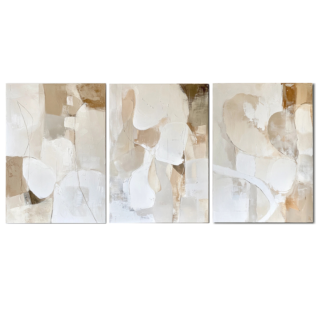 Impasto Style Neutral Abstract Triptych Wall Art - Beige Brown Hues, Stylish Accent for Contemporary Homes