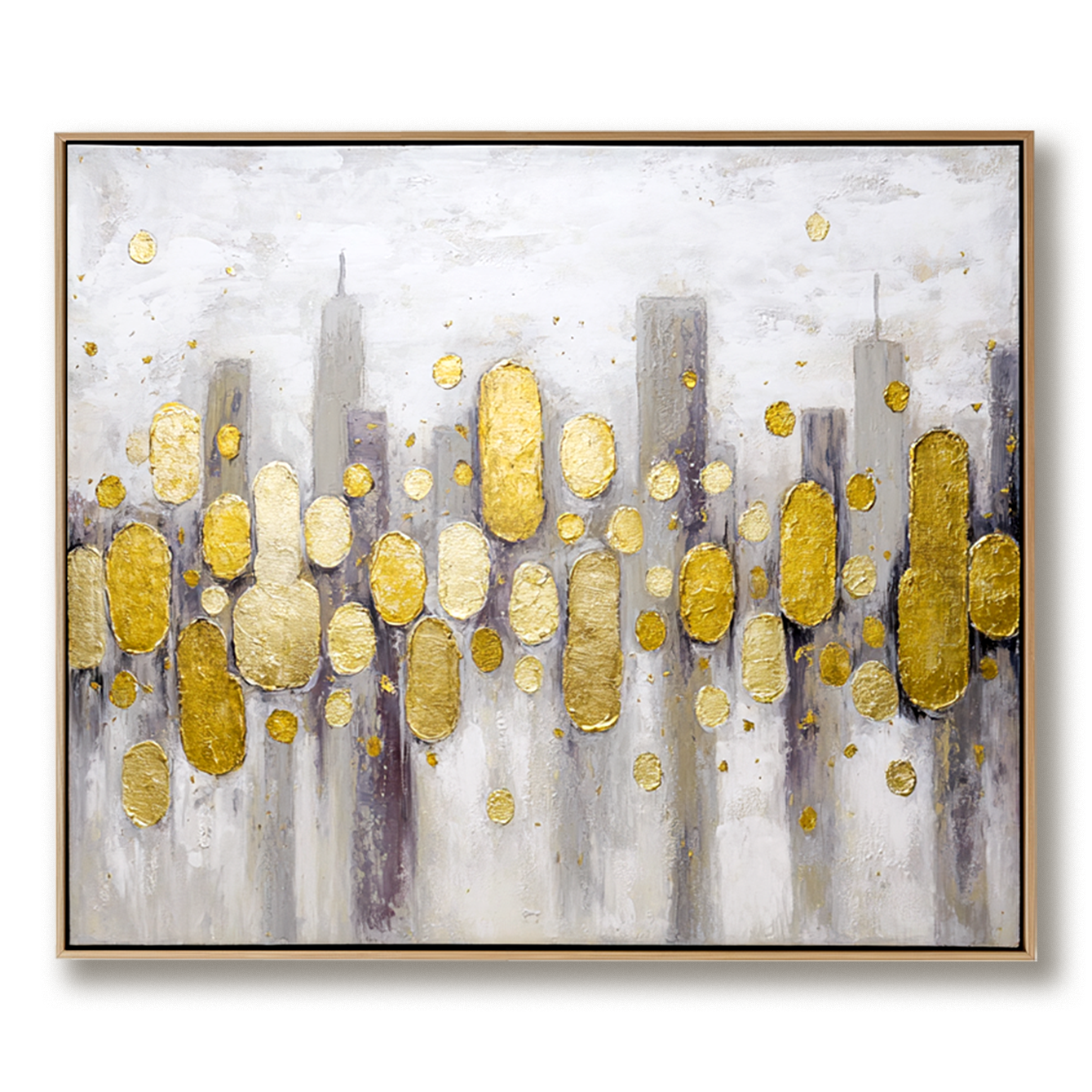 Abstract Gold Leaf Cityscape Oil Painting - Modern Textured Wall Art