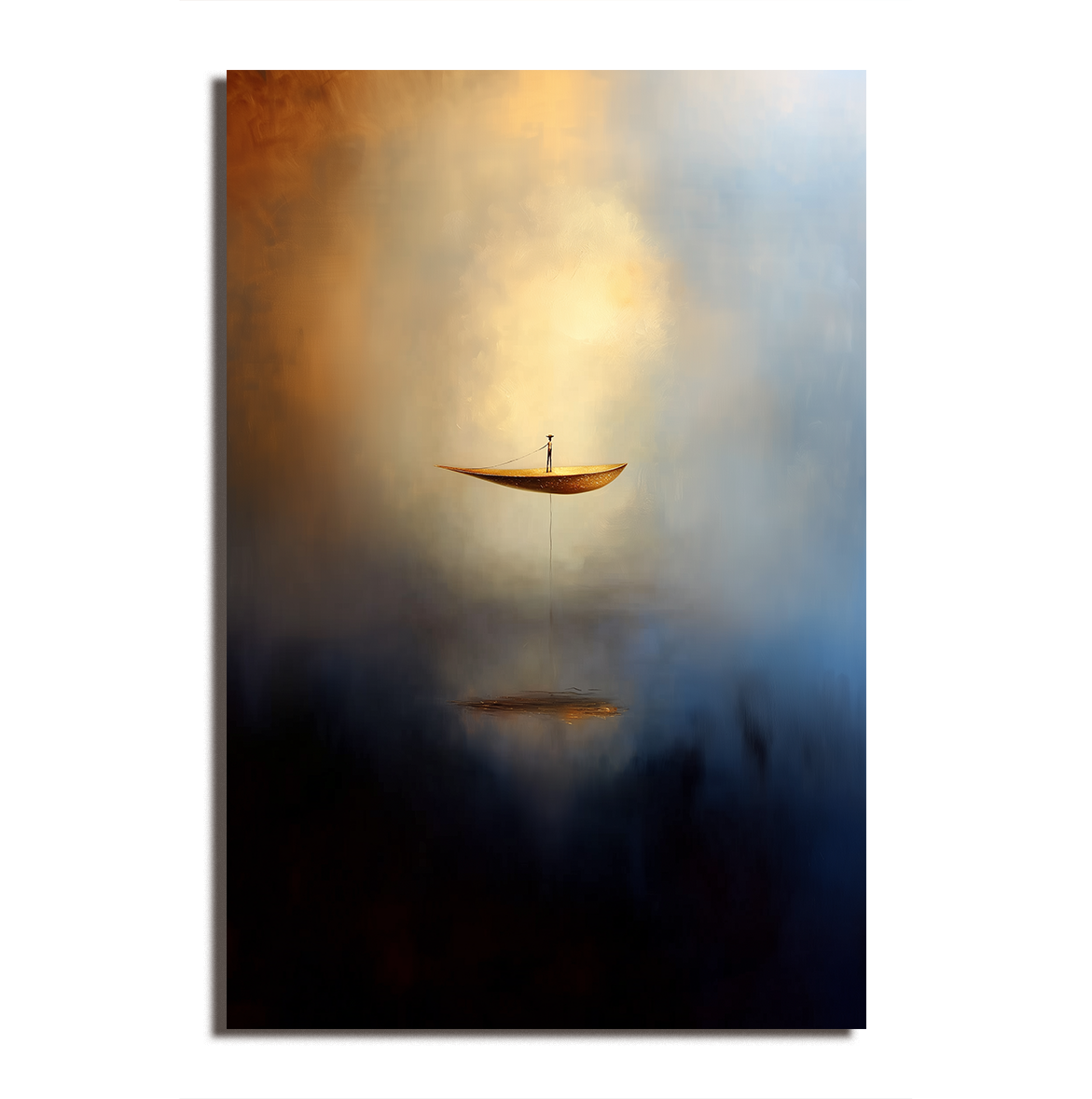 Ascend in Silence – Surreal Abstract Boat Painting Floating Man Dreamlike Wall Art