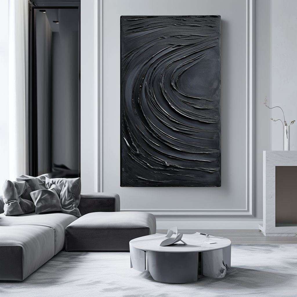 Ashen Pulse- Abstract for Modern Home Decor Wall Art,Black Textured Oil Painting