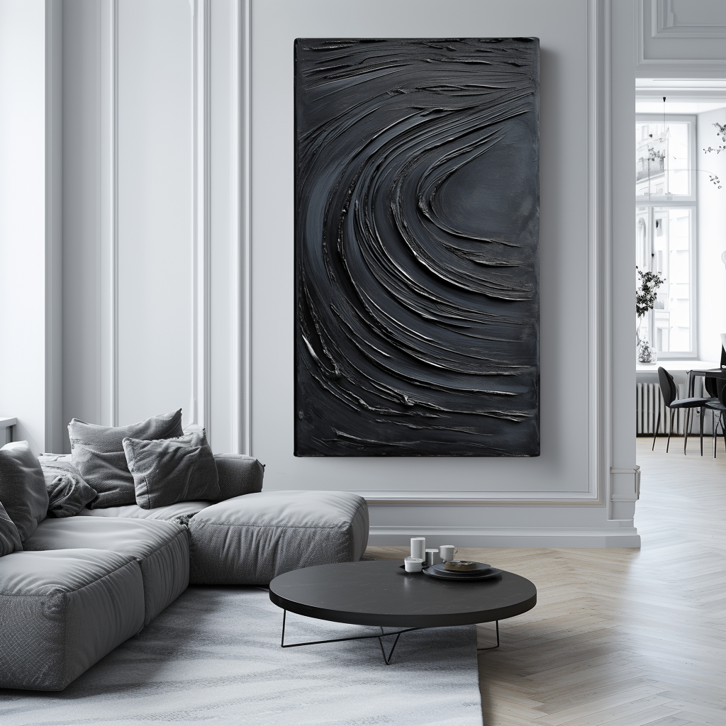 Ashen Pulse- Abstract for Modern Home Decor Wall Art,Black Textured Oil Painting