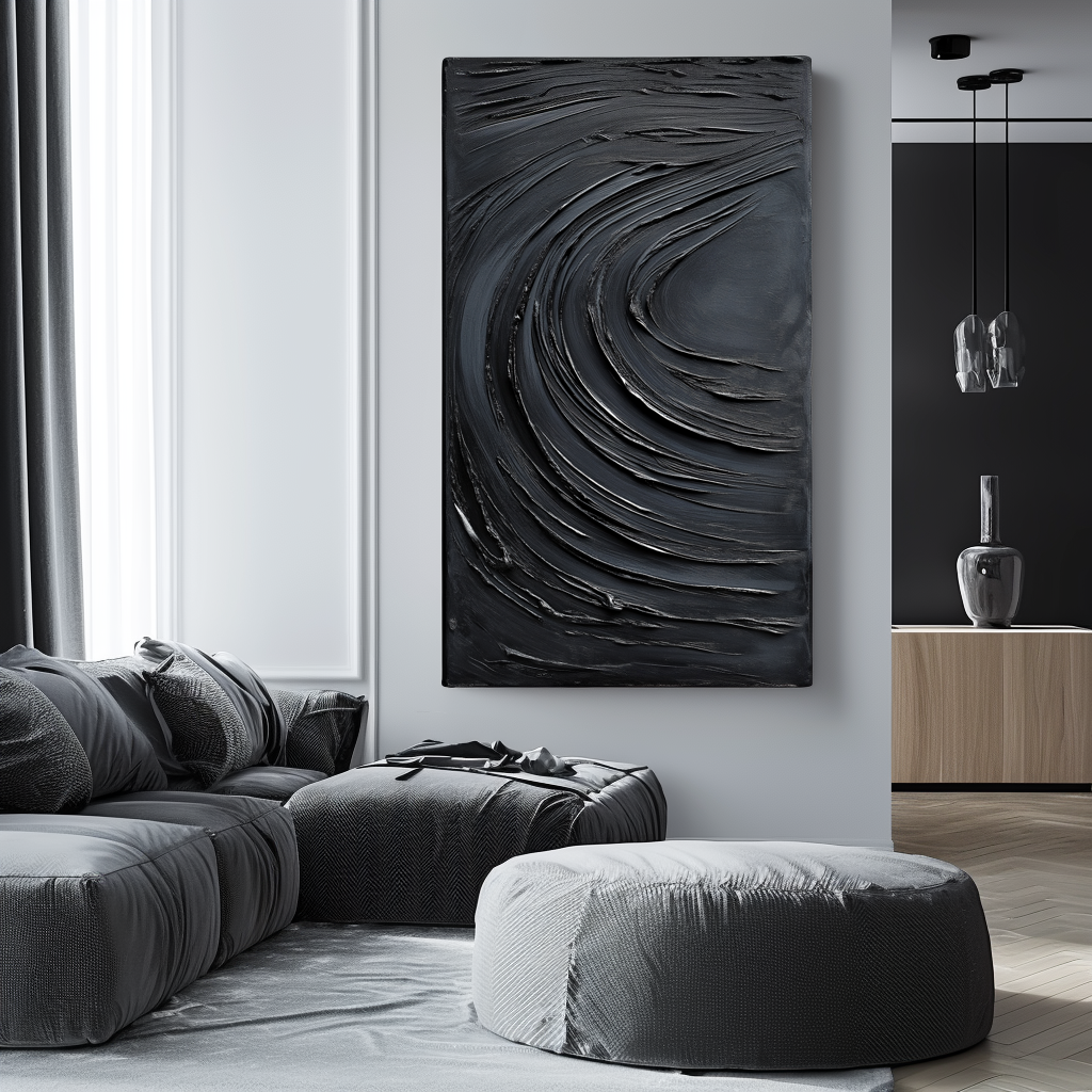 Ashen Pulse- Abstract for Modern Home Decor Wall Art,Black Textured Oil Painting