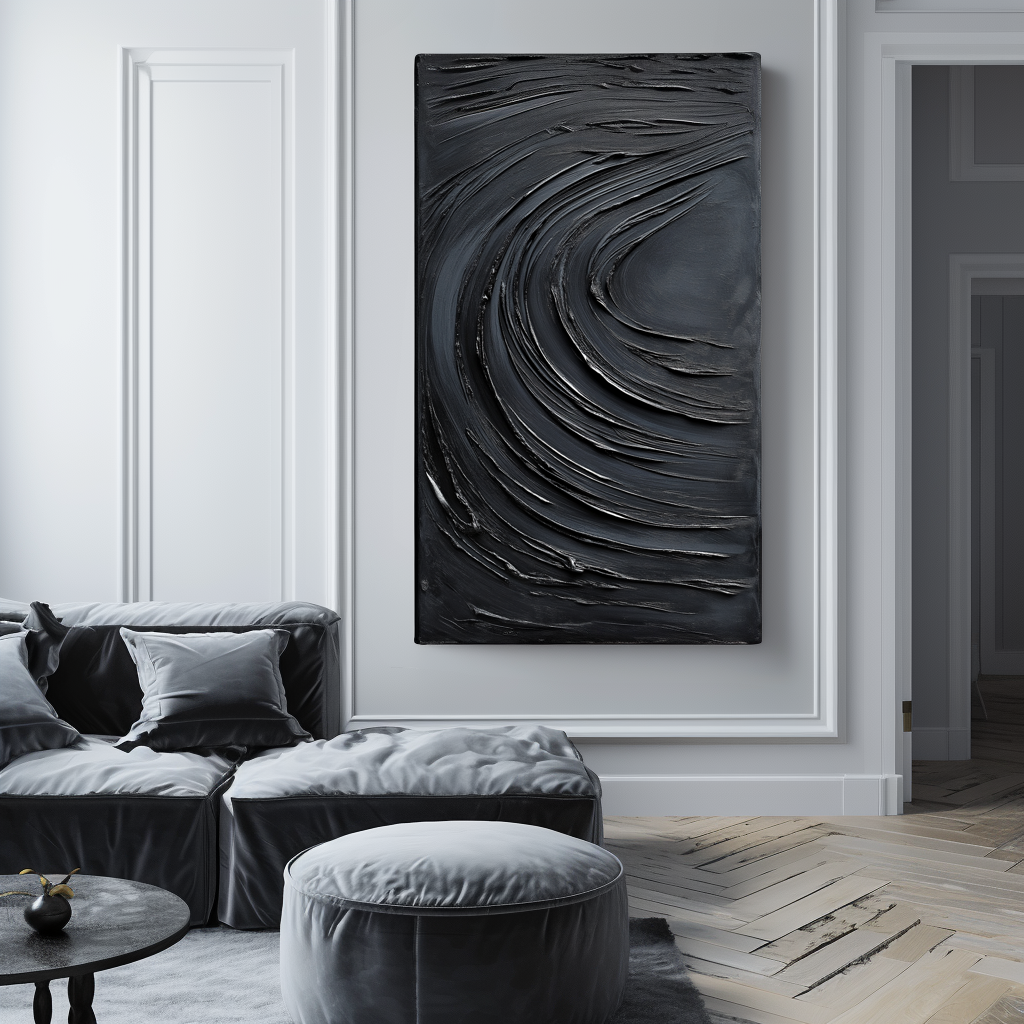 Ashen Pulse- Abstract for Modern Home Decor Wall Art,Black Textured Oil Painting
