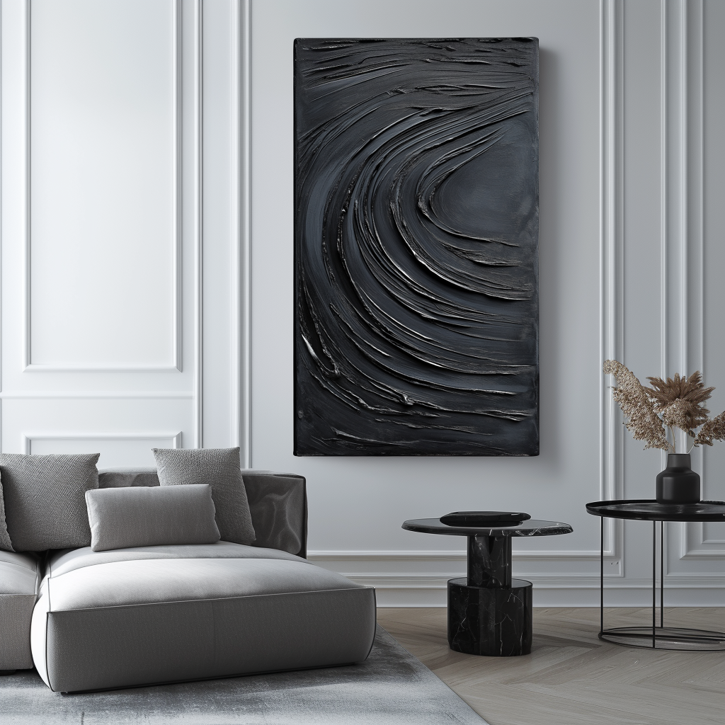 Ashen Pulse- Abstract for Modern Home Decor Wall Art,Black Textured Oil Painting