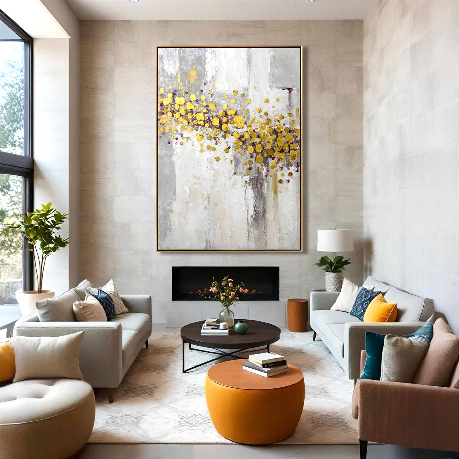 Aurora Gold - Abstract Gold Leaf Oil Painting, Vertical Modern Textured Wall Art