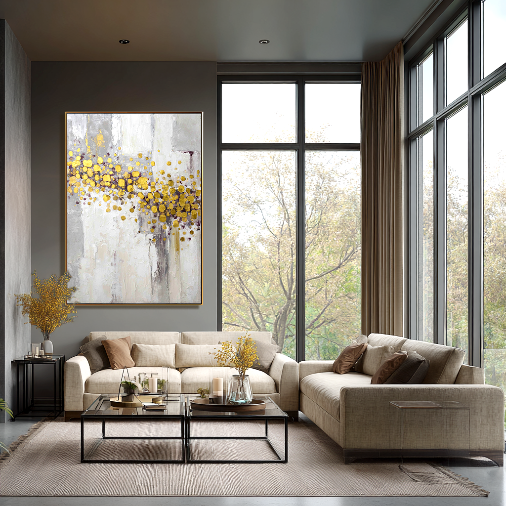 Aurora Gold - Abstract Gold Leaf Oil Painting, Vertical Modern Textured Wall Art