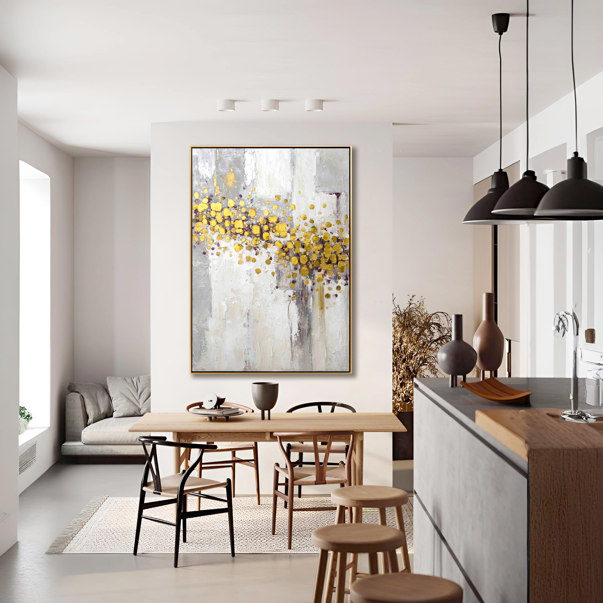 Aurora Gold - Abstract Gold Leaf Oil Painting, Vertical Modern Textured Wall Art