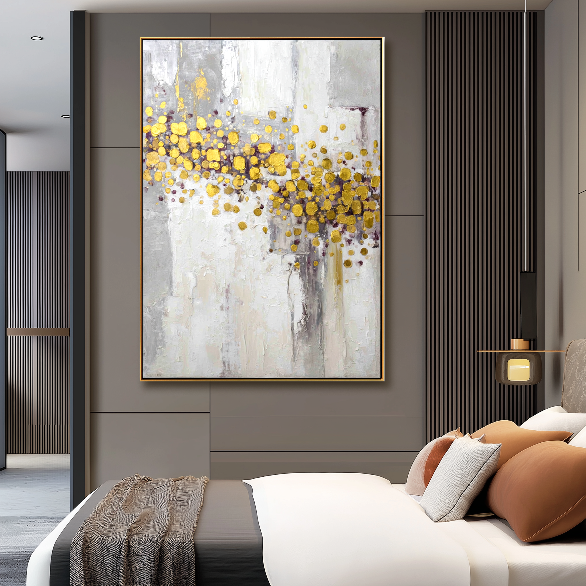 Aurora Gold - Abstract Gold Leaf Oil Painting, Vertical Modern Textured Wall Art