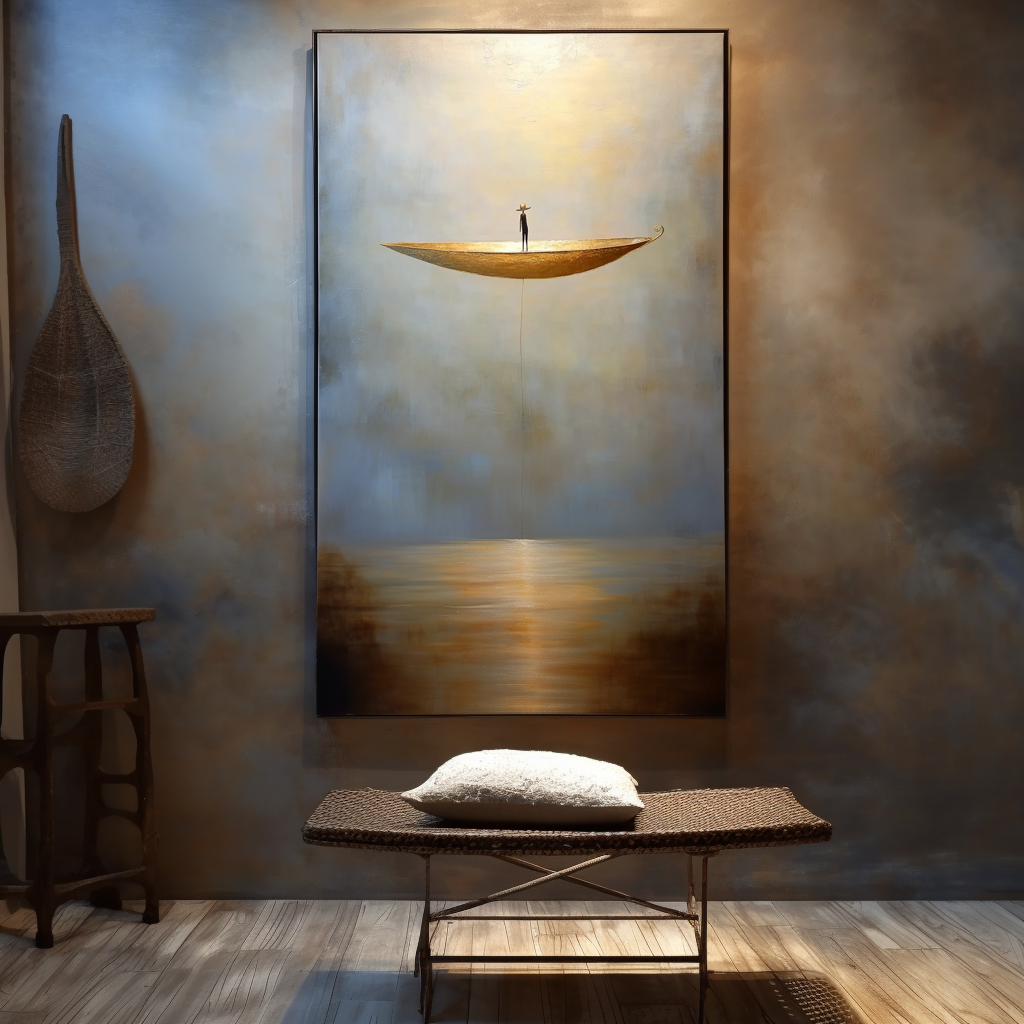 Awakening Light – Surreal Floating Boat Painting Minimalist Conceptual Canvas Art