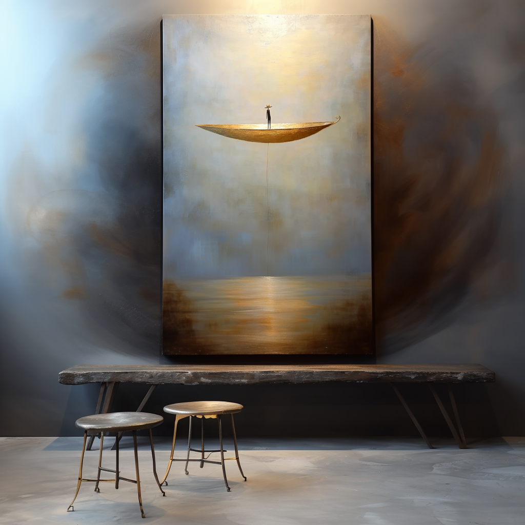 Awakening Light – Surreal Floating Boat Painting Minimalist Conceptual Canvas Art